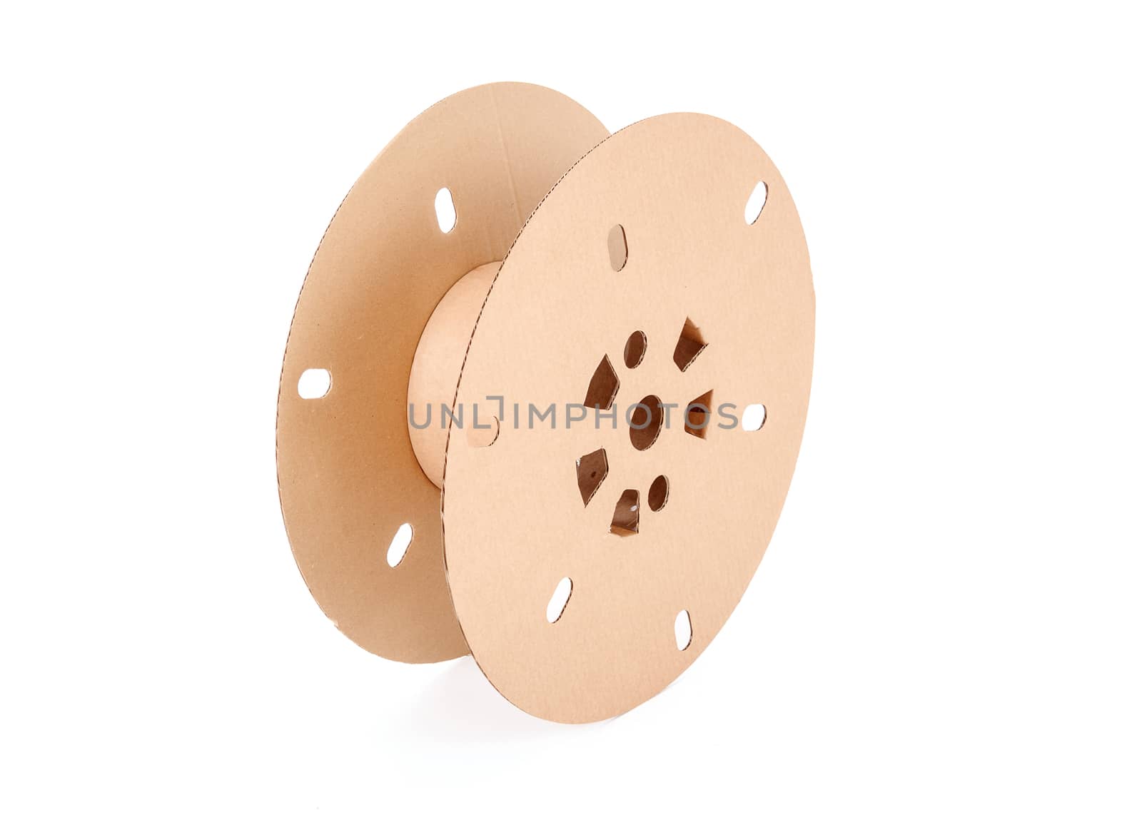 Cable drum. Industrial paper reel for fiber optic cable isolated on white