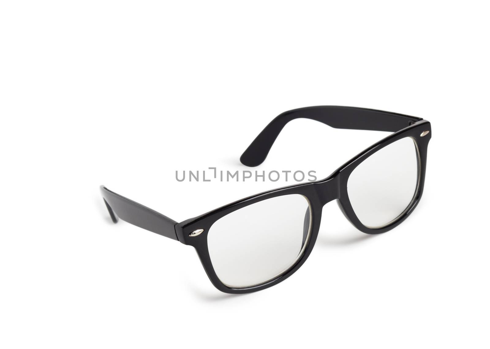 Photo of black nerd glasses isolated on white