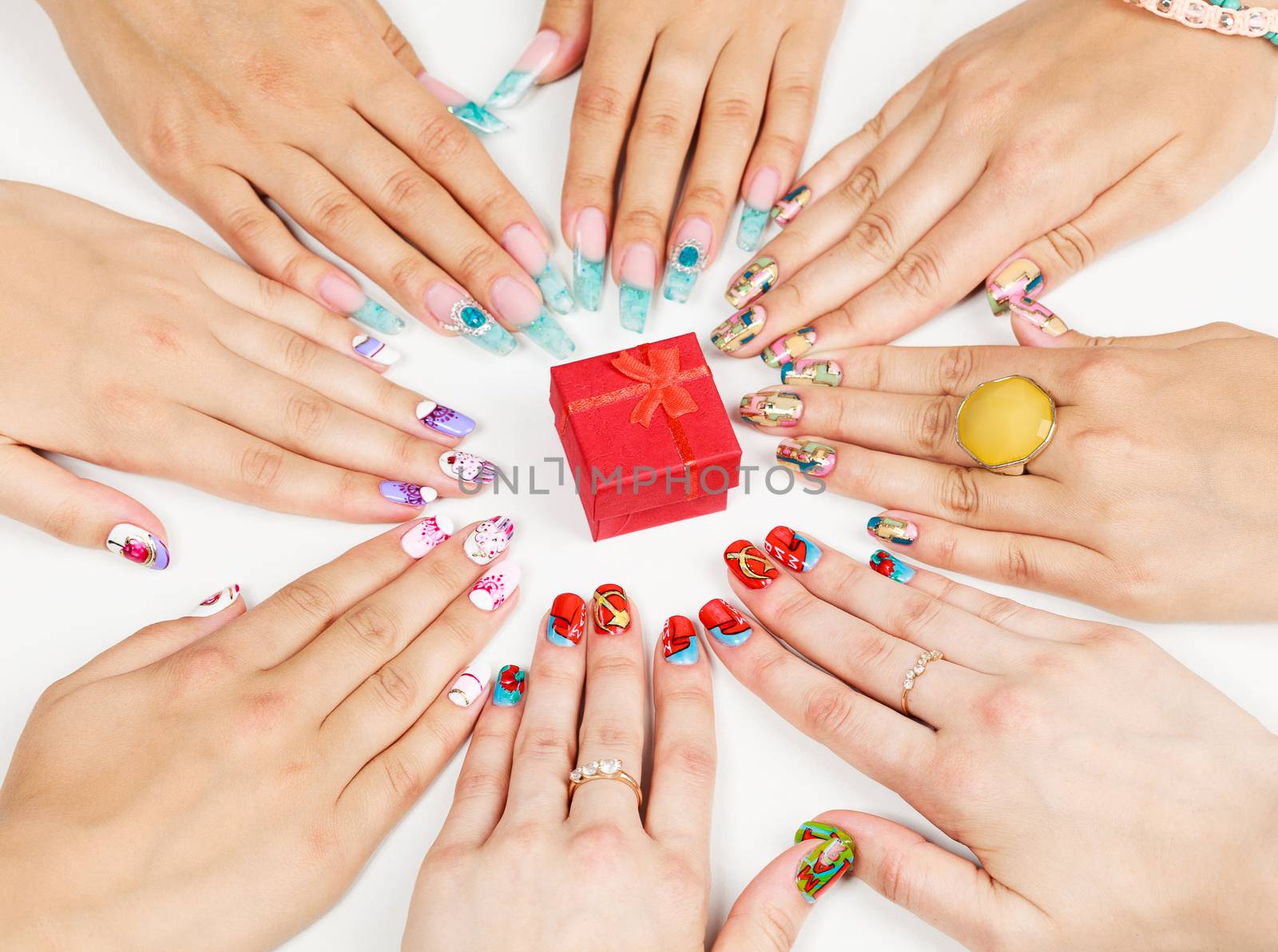 Female hands with various nail arts