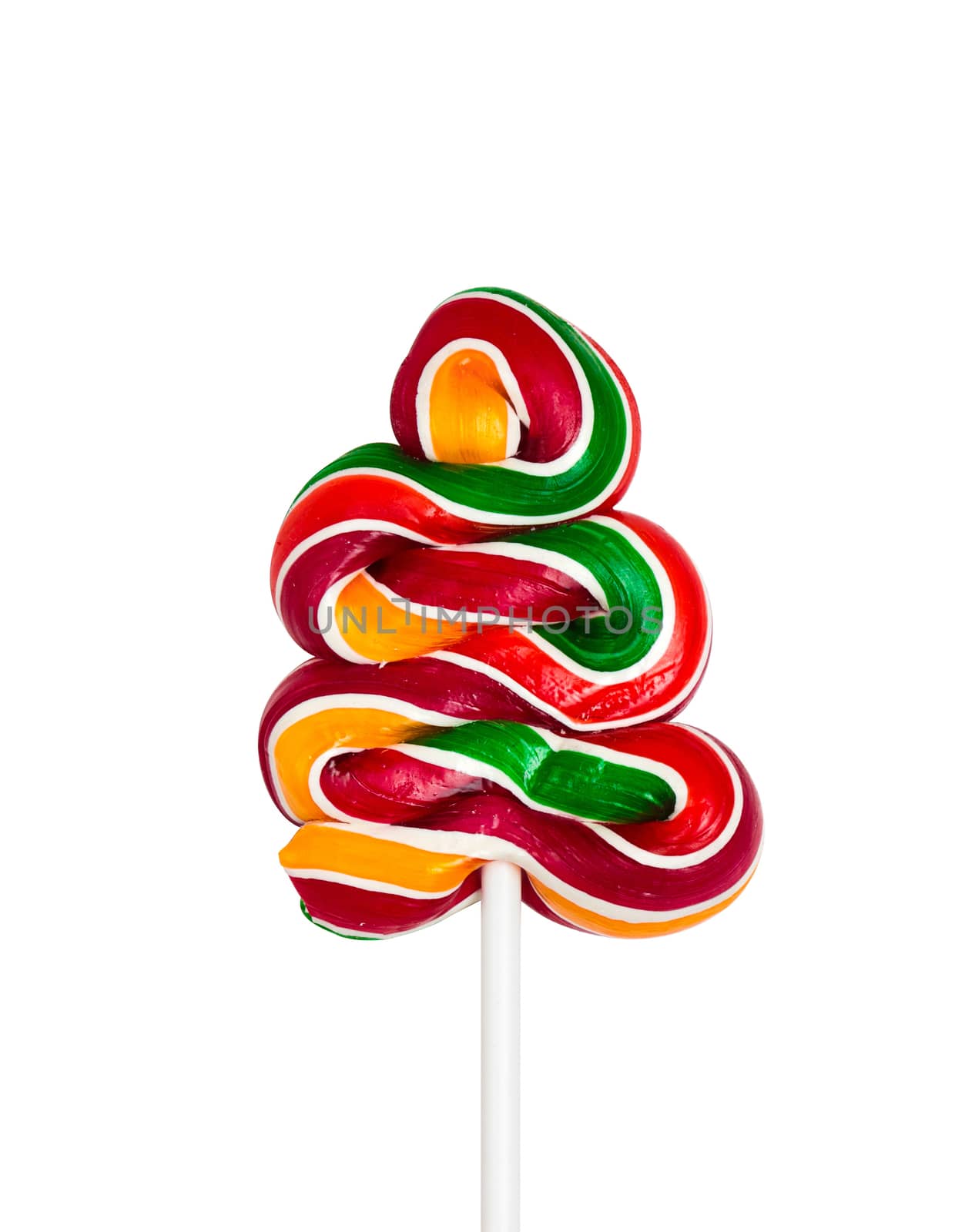 Colorful spiral lollipop lolly pop on a white background