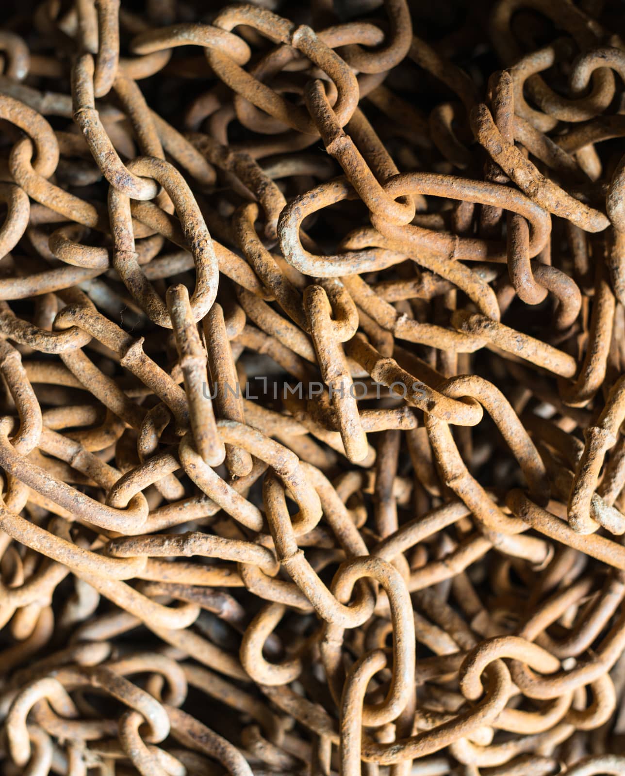 Mass of the old rusty chains. Close up.