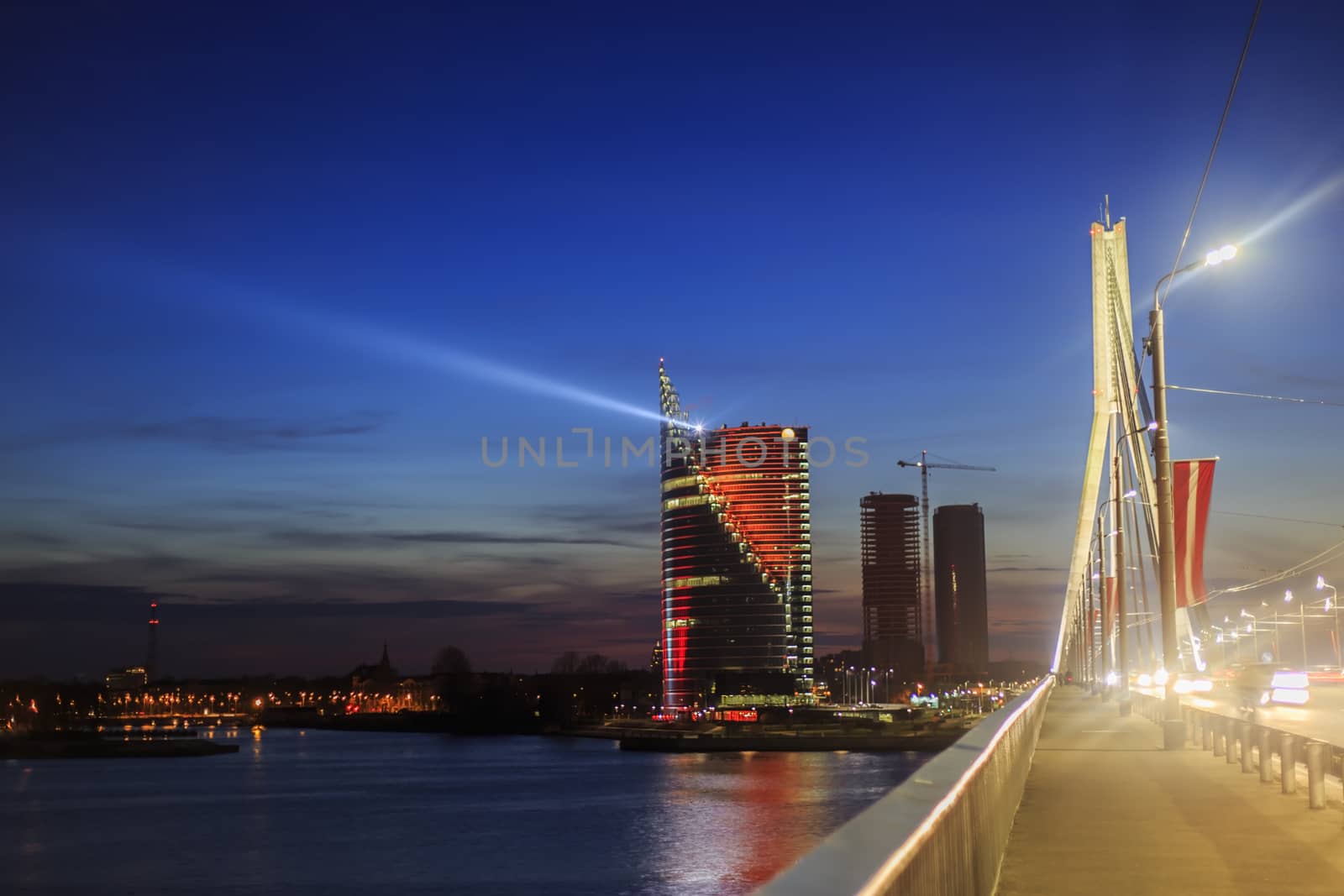 cityscape at dusk from the bridge,Riga,Latvia,November 18,2014