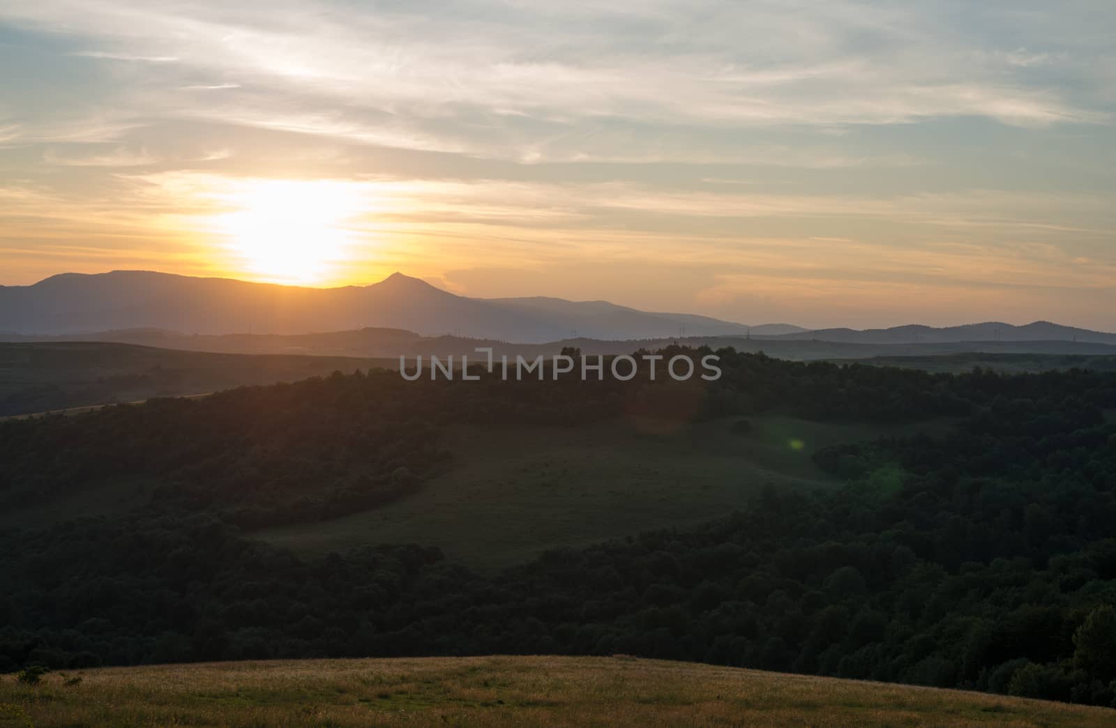 Evening summer landscape in the Ukrainian Carpathian Mountains.