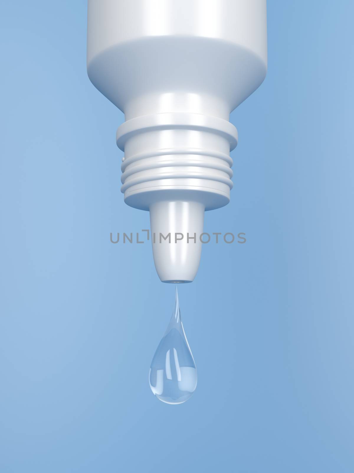 Droplet from white plastic eye drop container