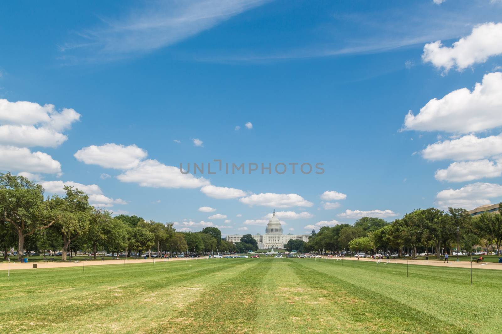 The iconic United States Capitol building overlooking the front lawn in Washington DC.