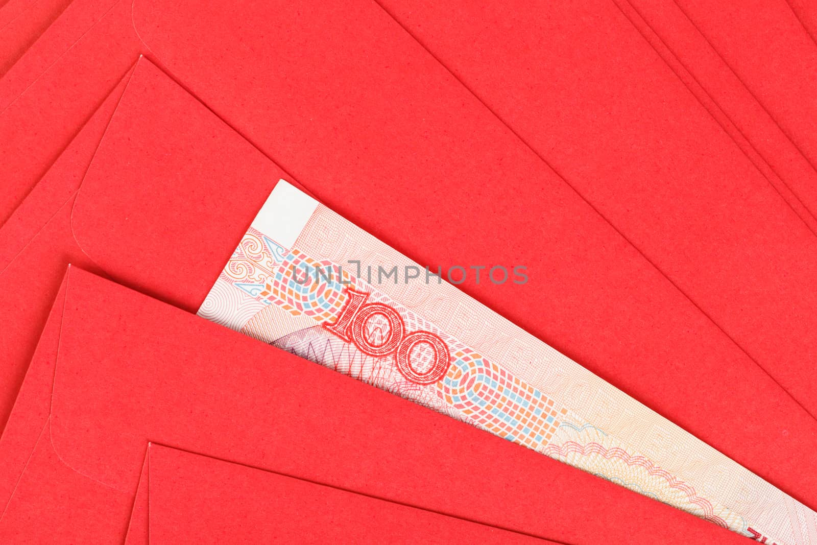 Chinese or 100 Yuan banknotes money in red envelope, as chinese  by FrameAngel