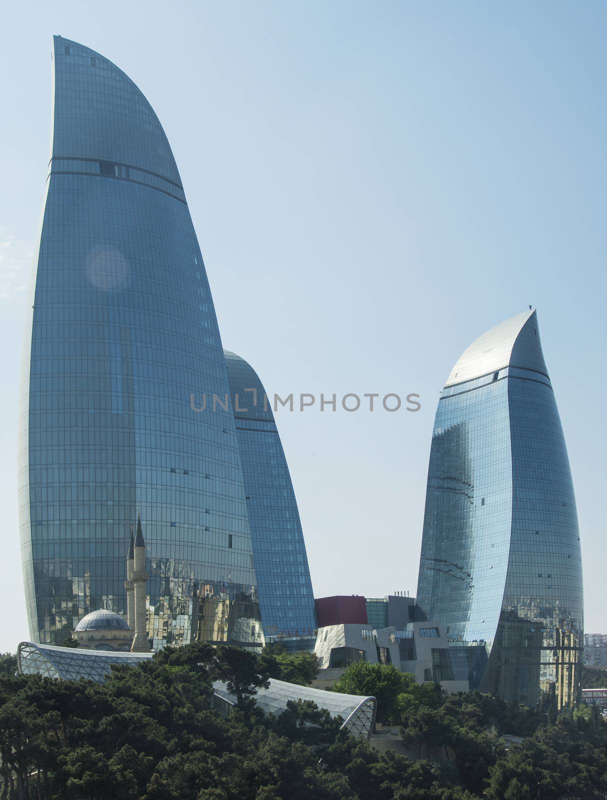 Baku - MAY 31, 2014: Flame Towers on May 31 in Azerbaijan, Baku. Flame Towers are new skyscrapers in Baku, Azerbaijan