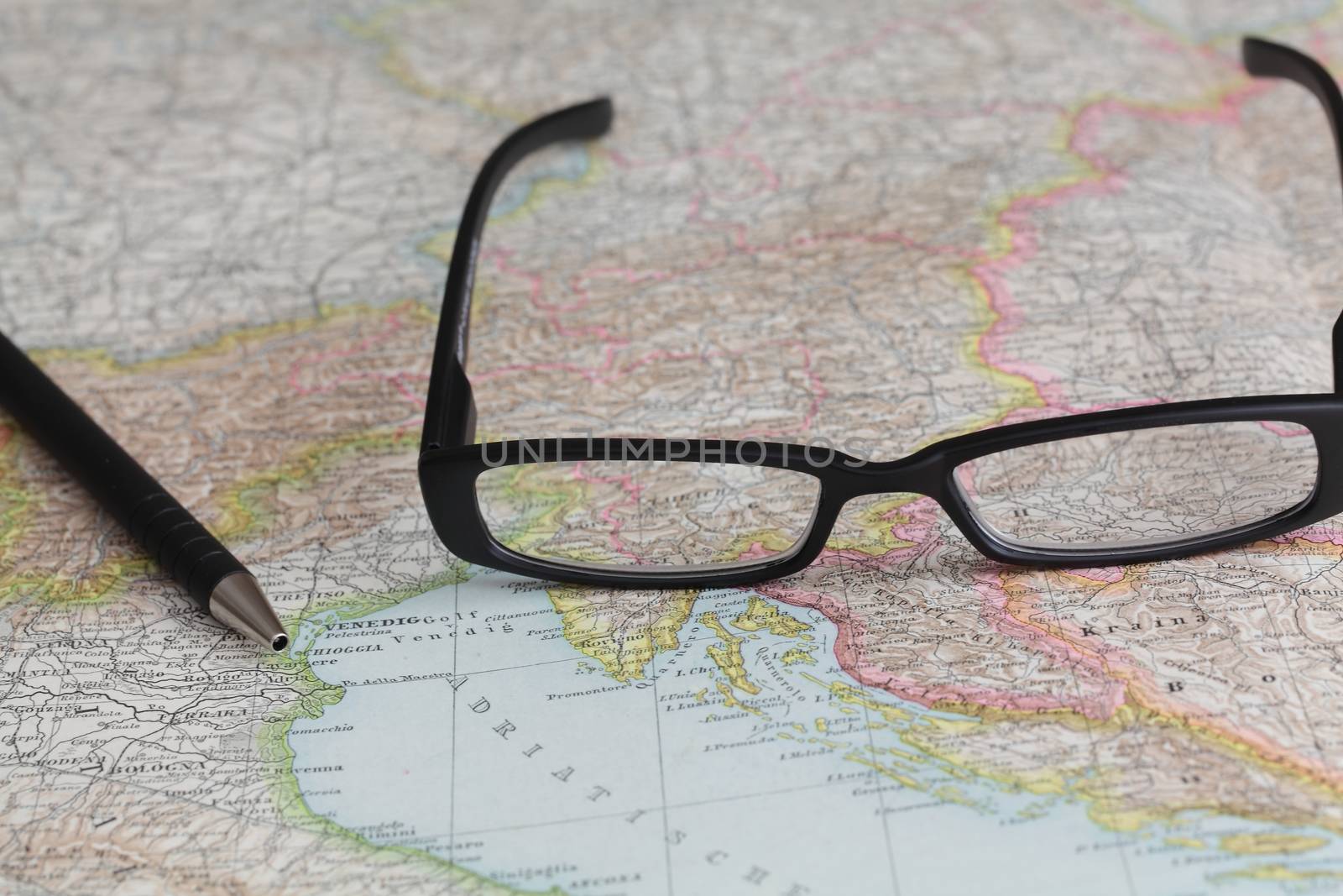 Glasses on a historical map