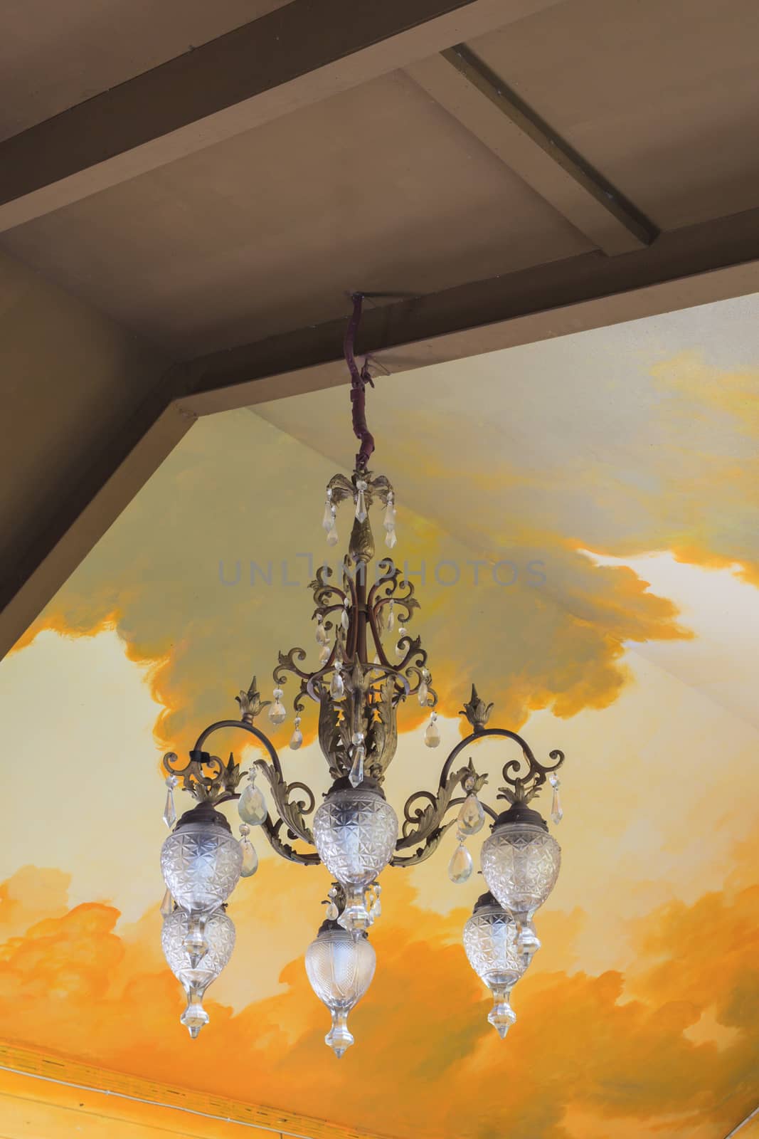 Vintage Crystal chandelier on ceiling