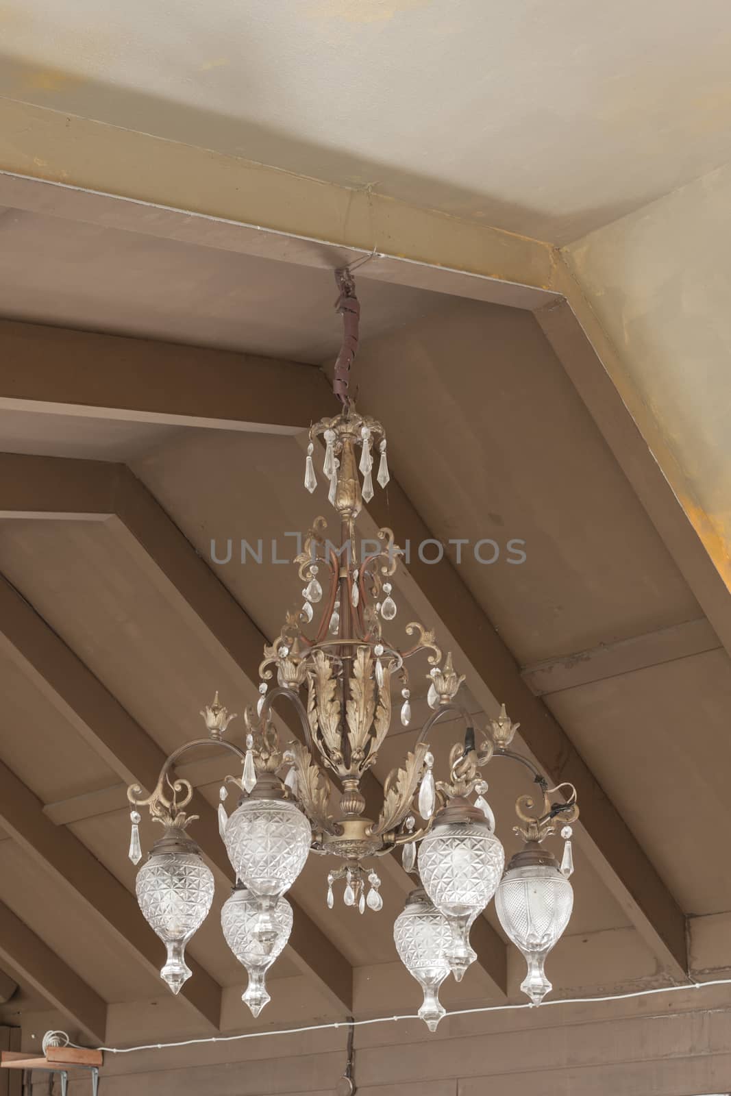 Vintage Crystal chandelier on ceiling