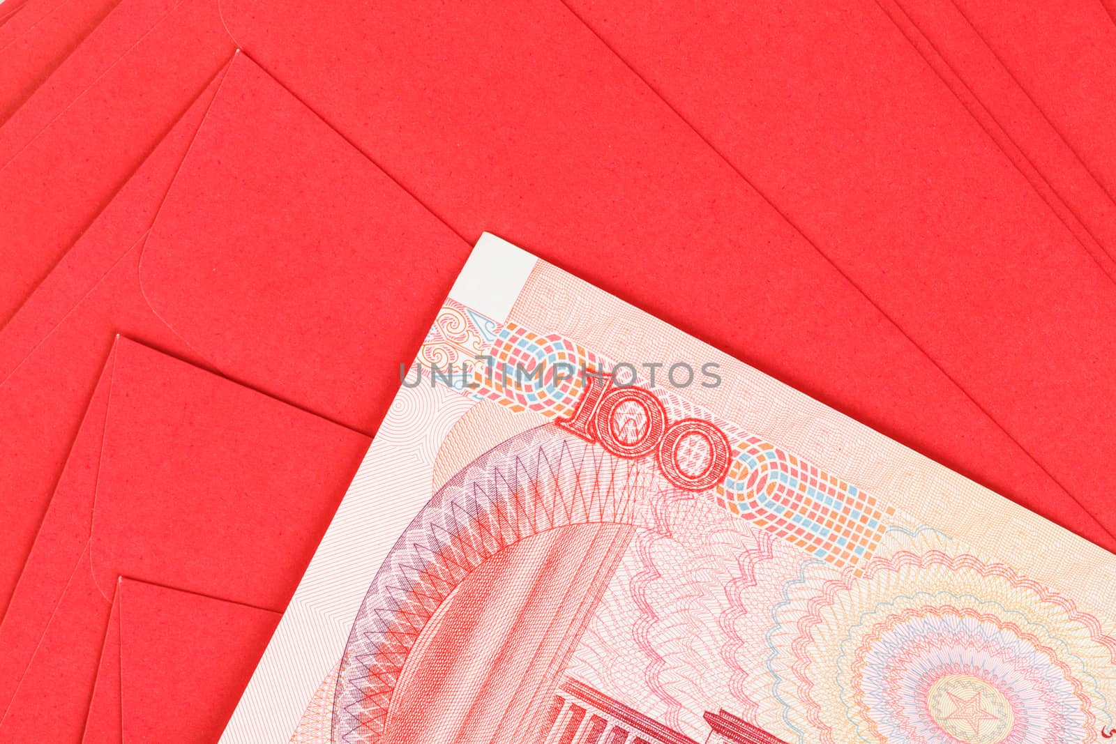 Chinese or 100 Yuan banknotes money in red envelope, as chinese  by FrameAngel