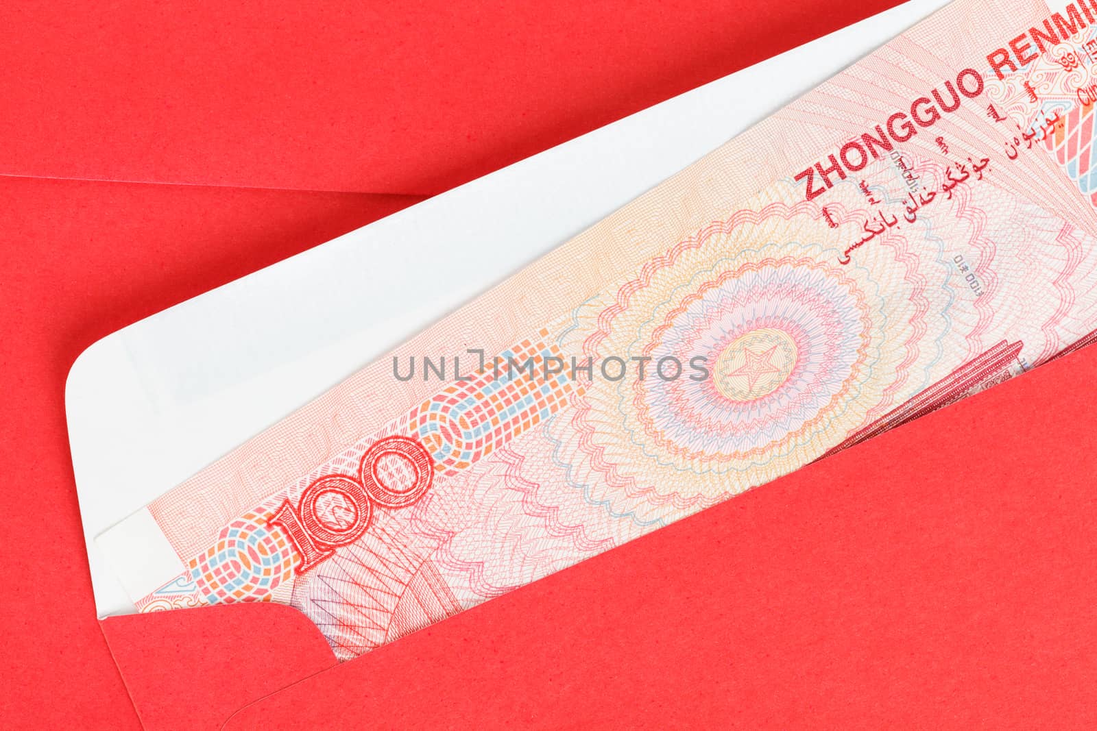 Chinese or 100 Yuan banknotes money in red envelope, as chinese  by FrameAngel