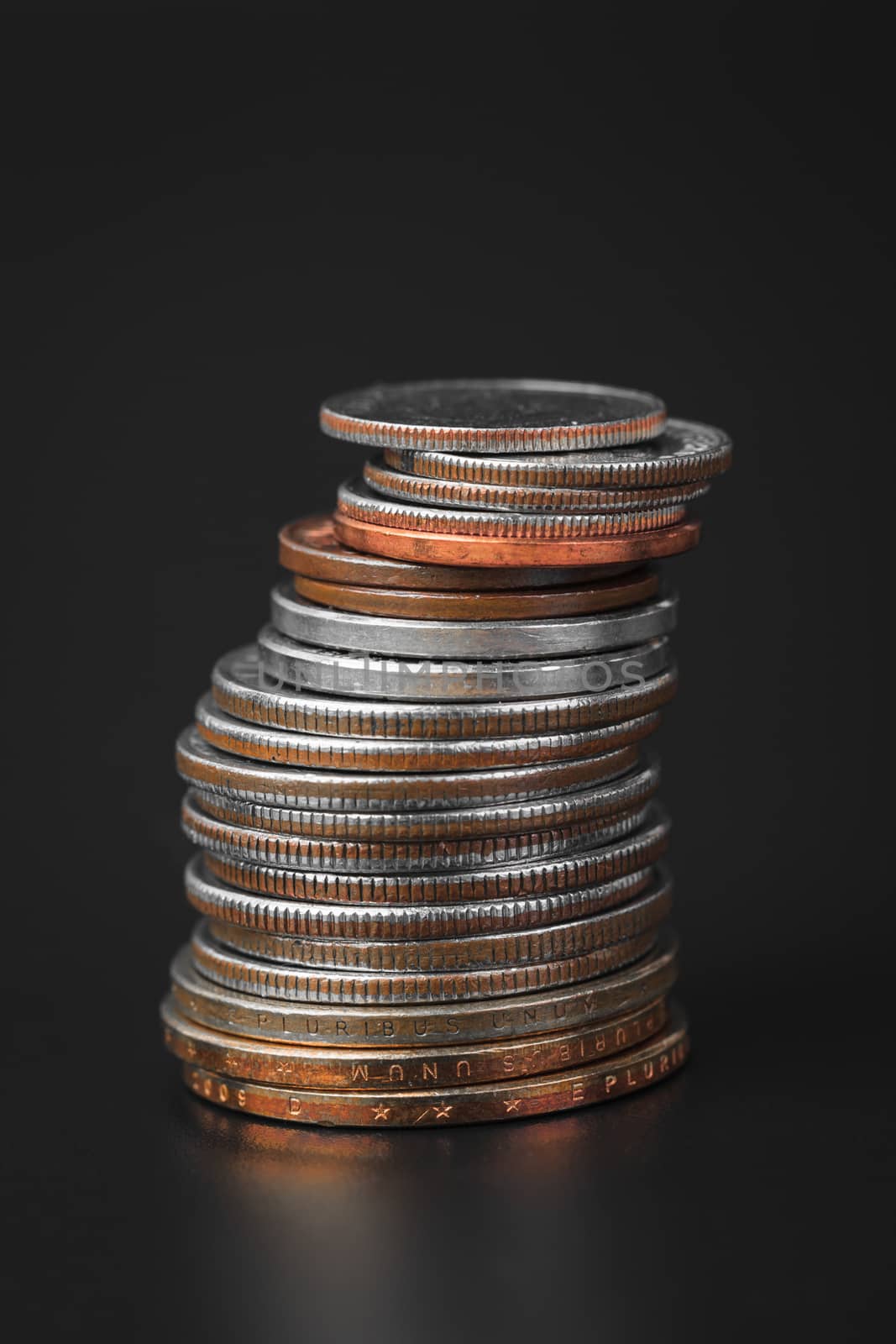 Group of US American coin vertical stacking