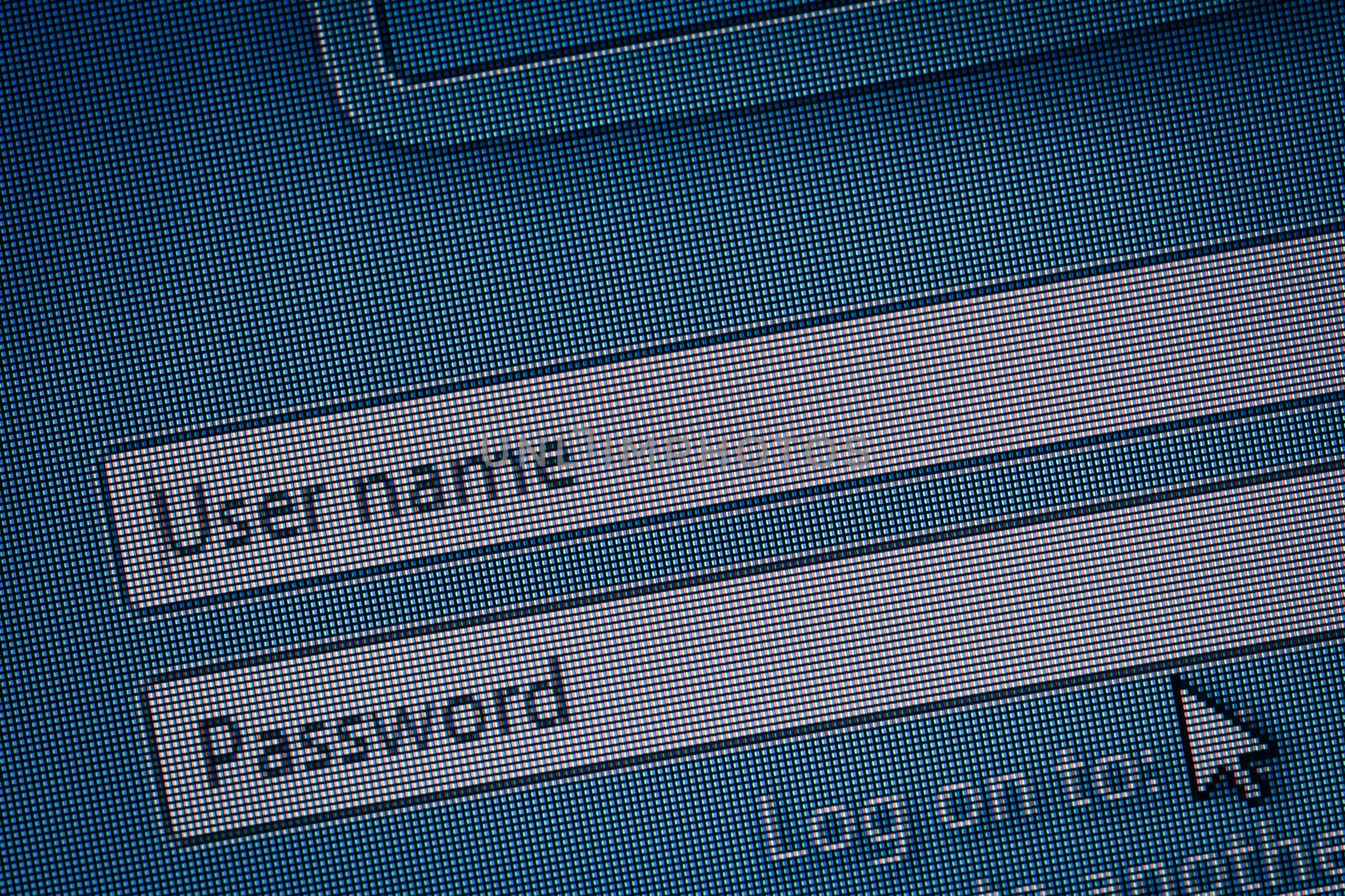 Login User name and password on computer screen and mouse pointe by FrameAngel