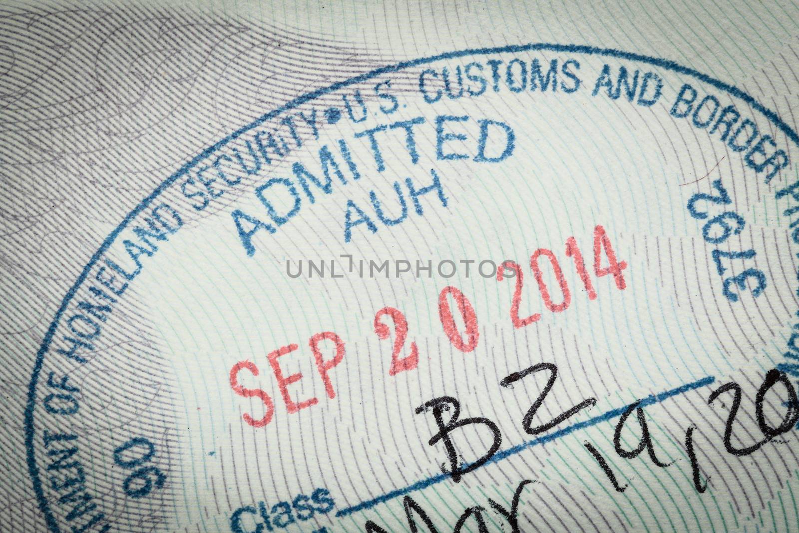 admitted stamp of USA American Visa for immigration travel concept