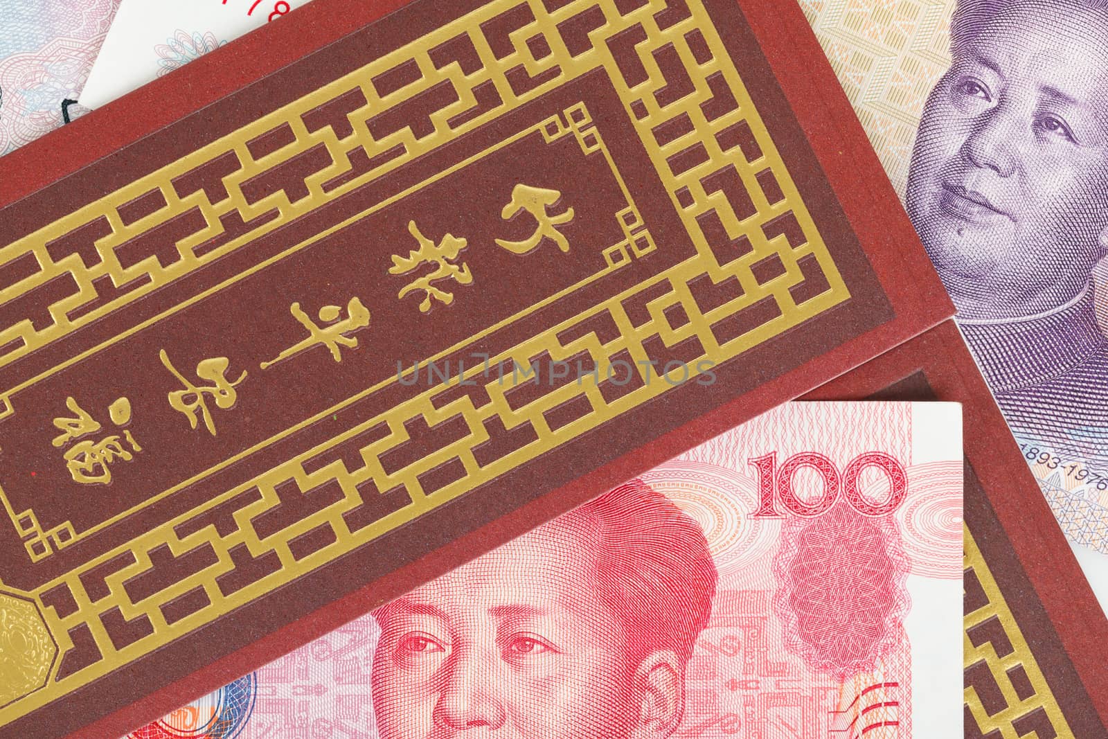 Chinese or 100 Yuan banknotes money in red envelope, as chinese  by FrameAngel