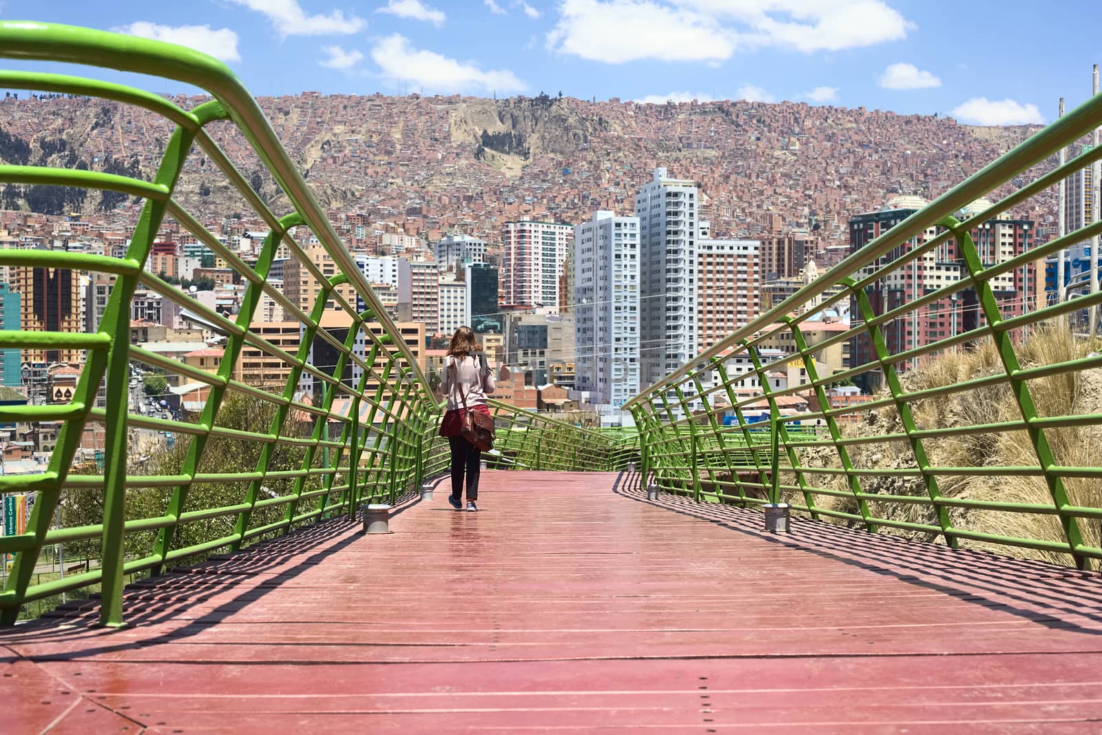 LA PAZ, BOLIVIA - OCTOBER 14, 2014: The pedestrian Via Balcon (Balcony Path) (about 3 kms long) over the Parque Urbano Central (Central Urban Park) built to enjoy the view of the city photographed on October 14, 2014 in La Paz, Bolivia  