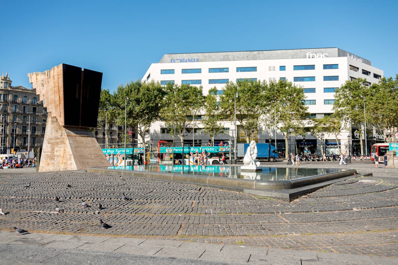 BARCELONA, SPAIN - JULY 19: Macia Monument in Plaza Cataluna on July 19, 2012 in Barcelona, Spain. This monument designed by Subirachs in honor of president dominates the square, the city centre