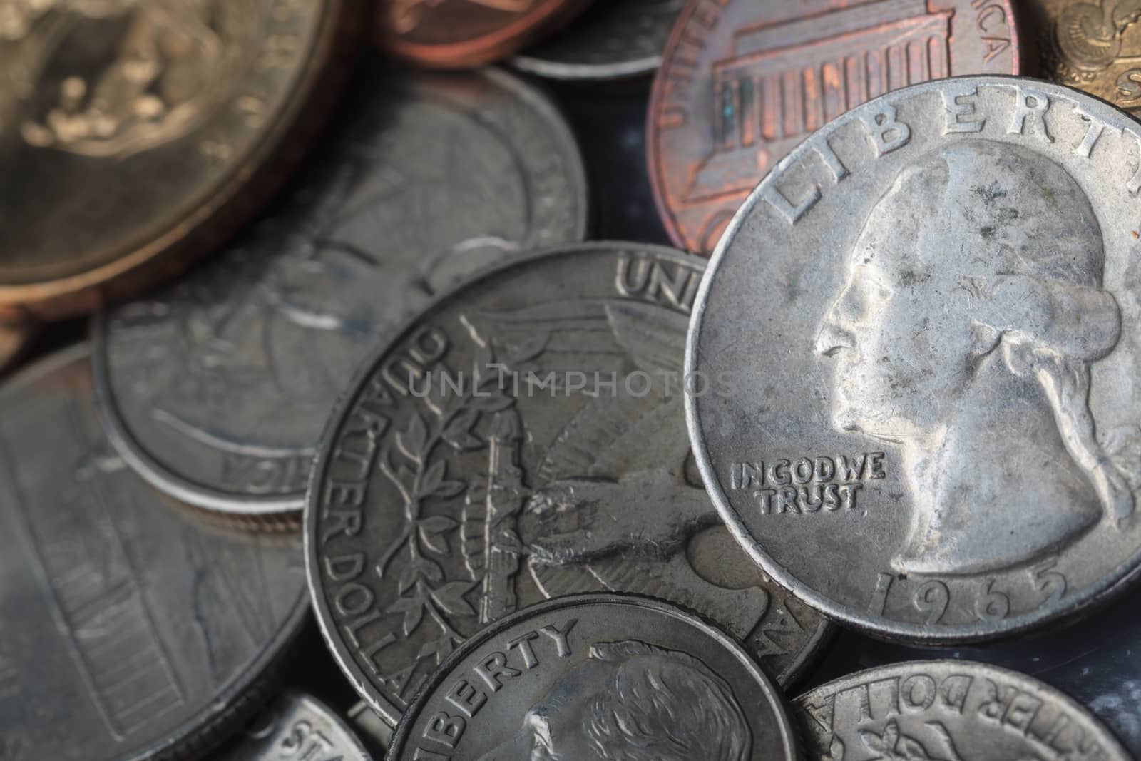 Group of US American coin with wording "in God we trust"