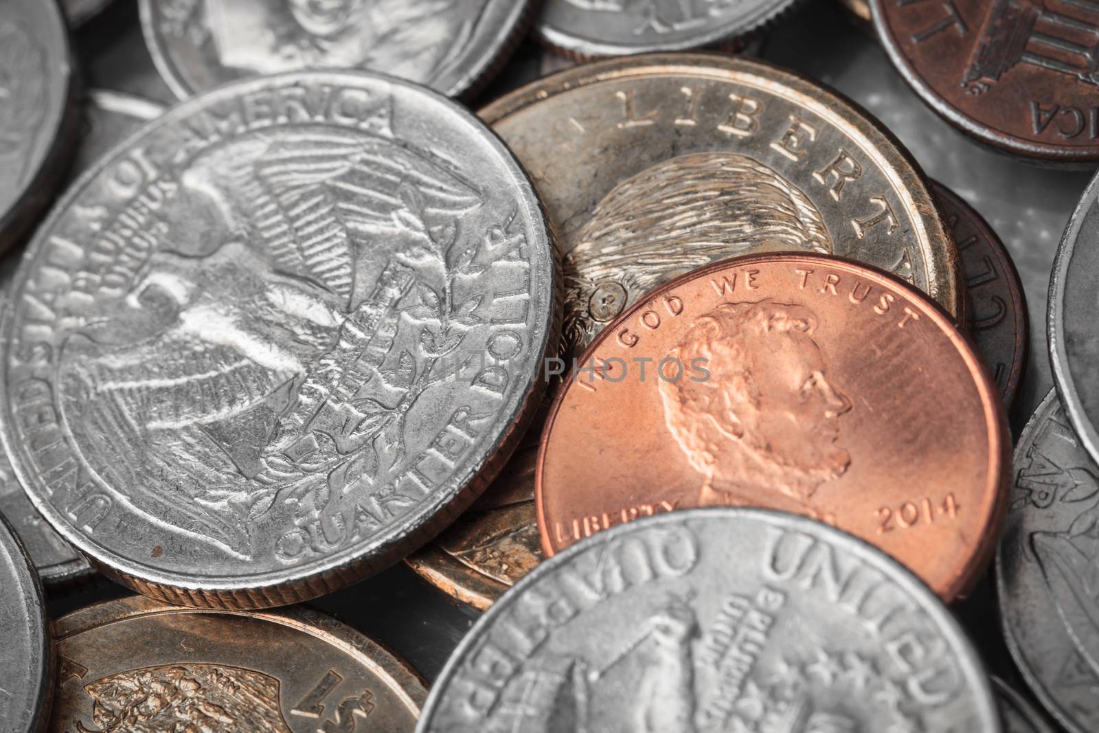 Group of US American coin with wording "in God we trust"