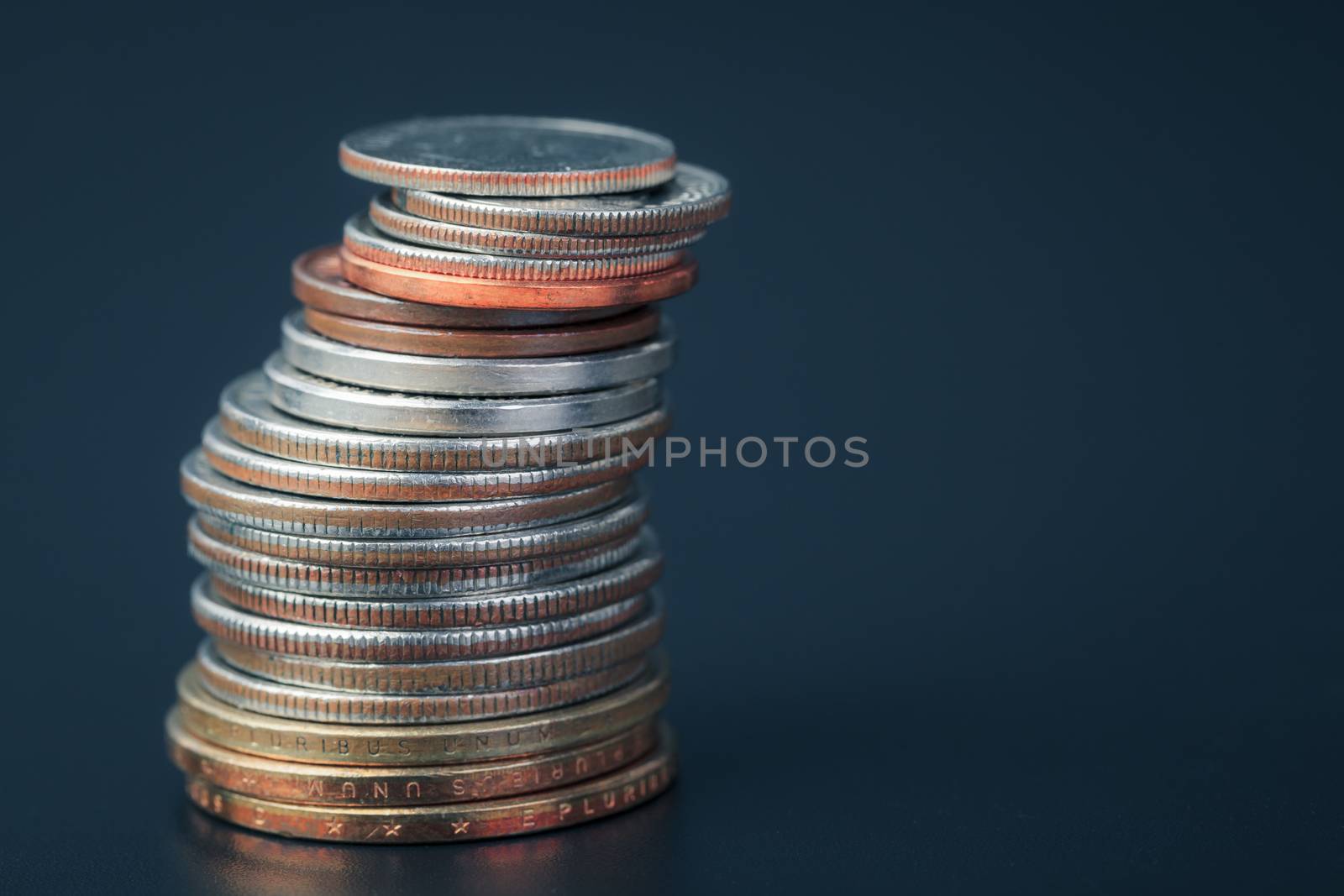 Group of US American coin vertical stacking