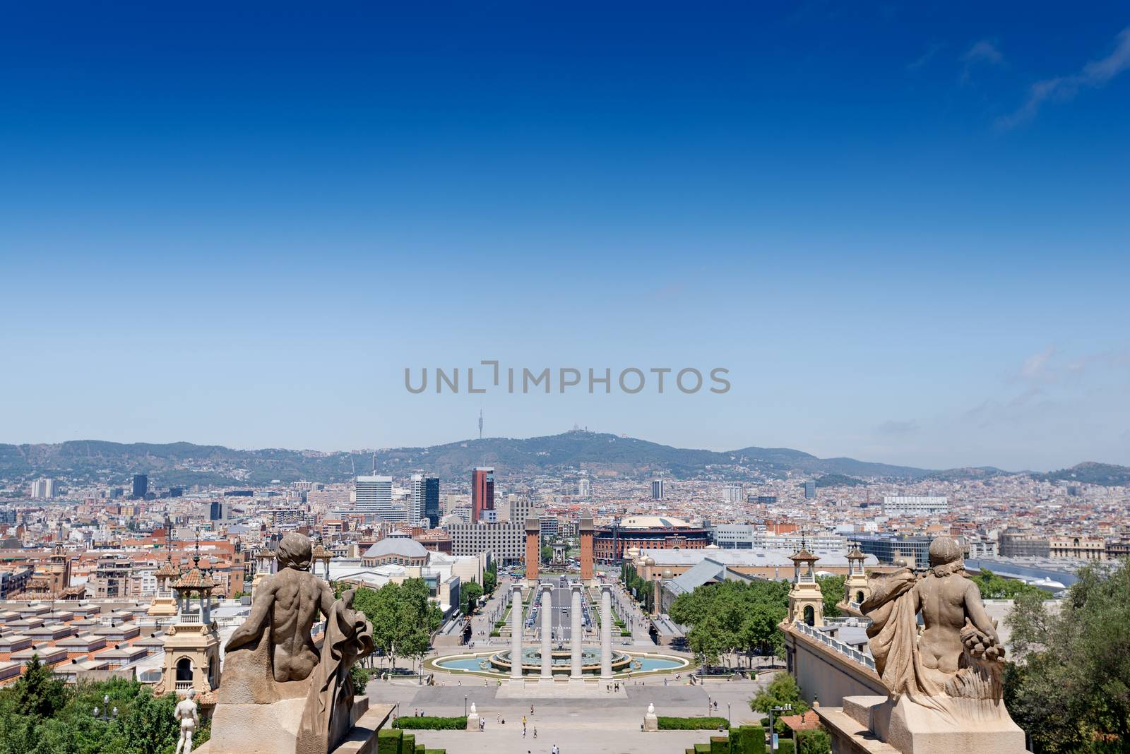 Panoramic view in Barcelona on Placa De Espanya by Nanisimova