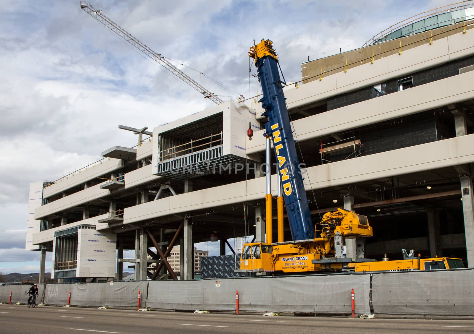 BOISE, IDAHO - FEBURARY 7, 2014: Construction of a major buliding is underway in downtown boise. 