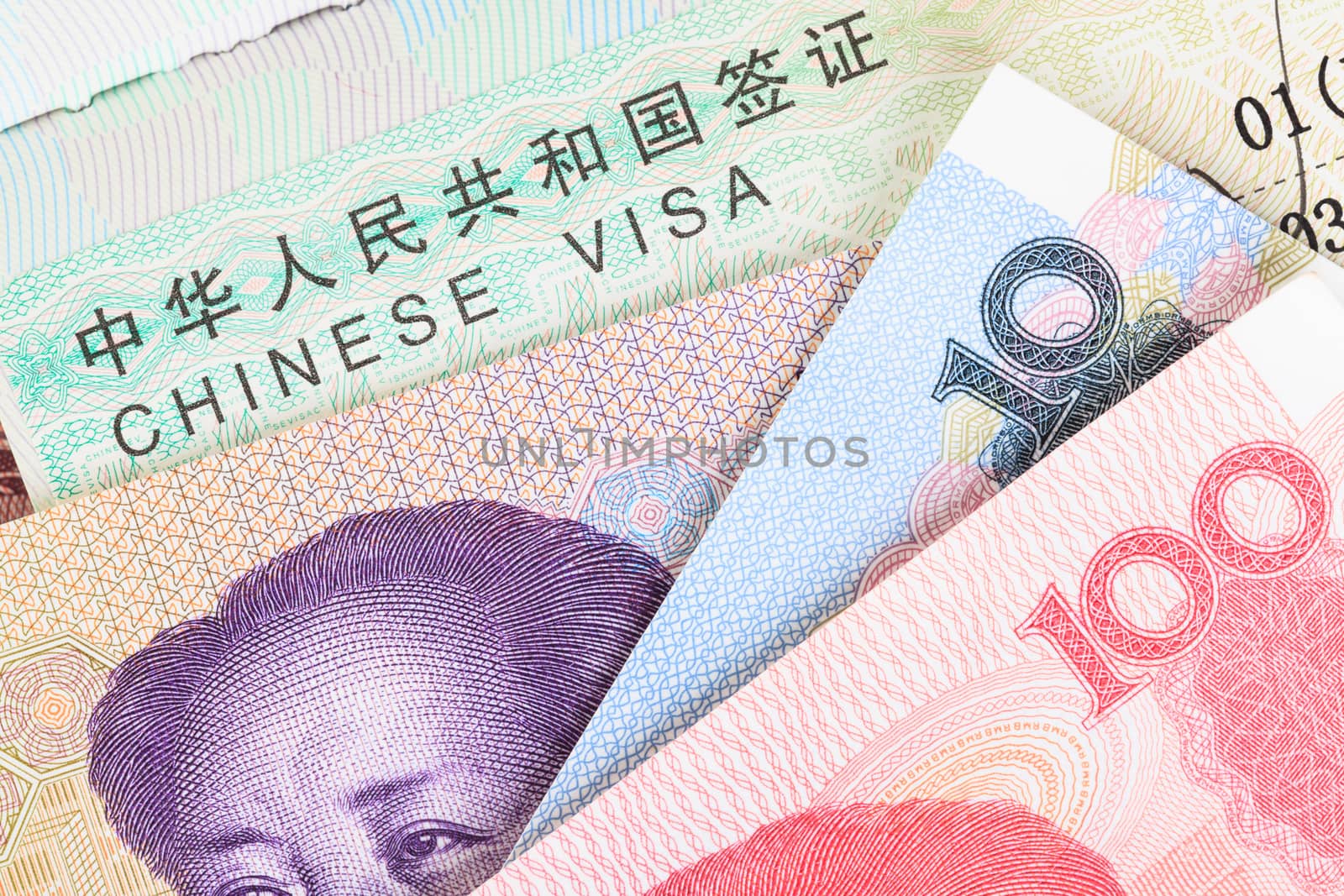 Chinese or Yuan banknotes money from China's currency with visa  by FrameAngel