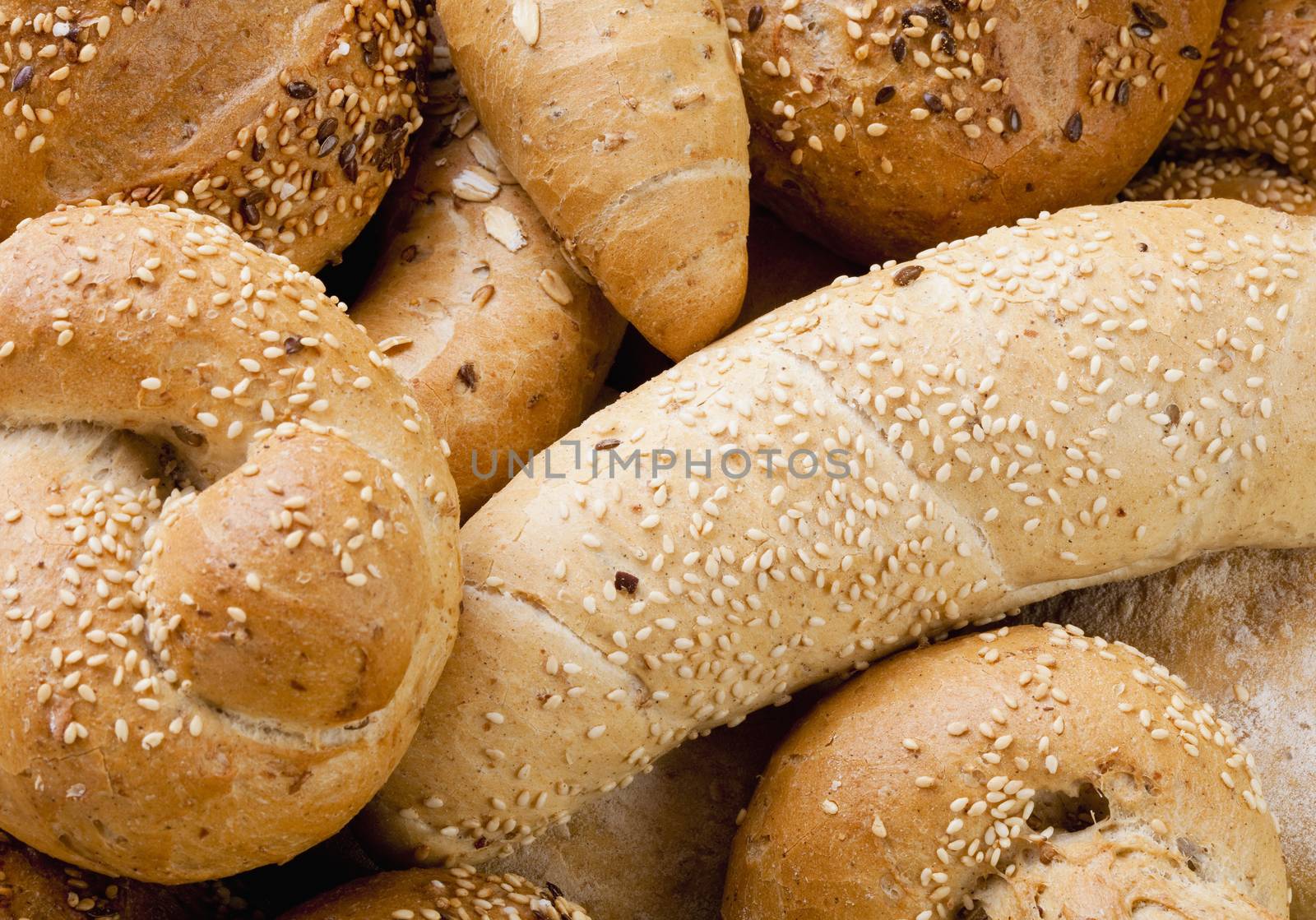 Assortment of Different Breads and Rolls from Bakery