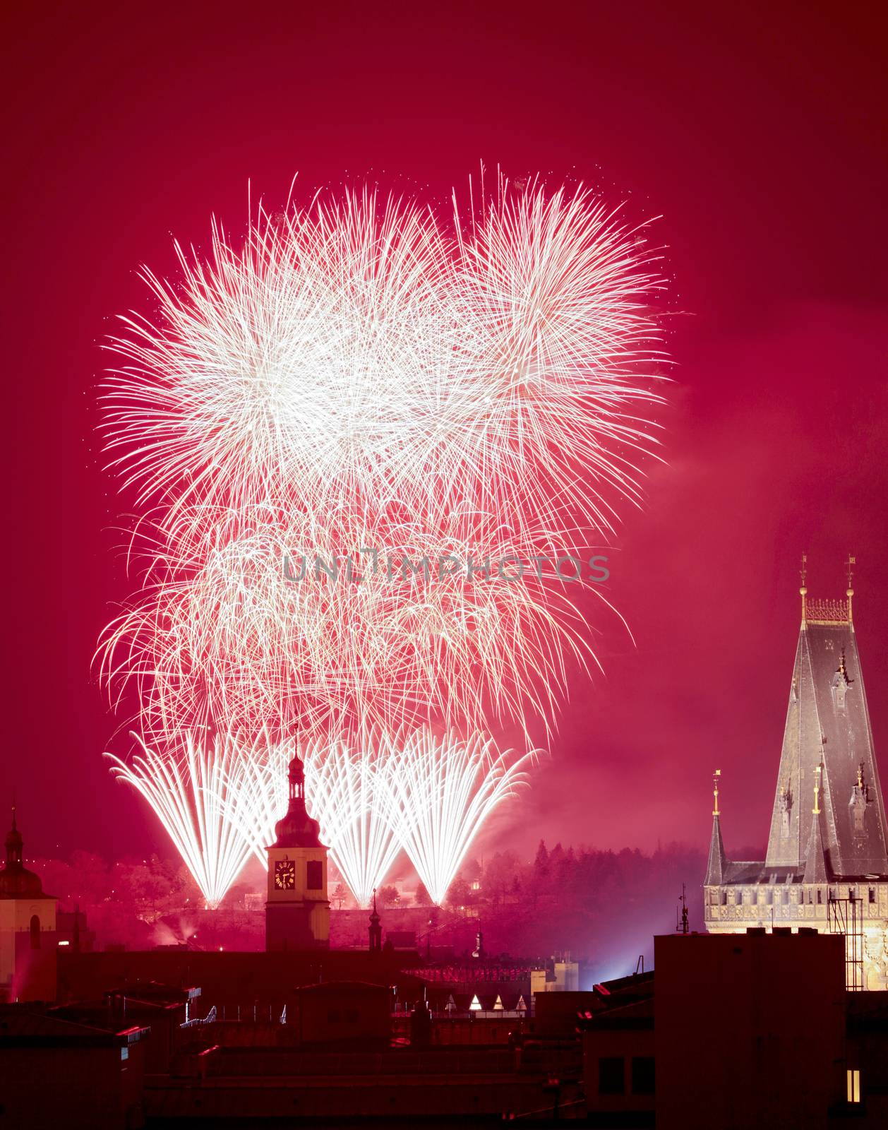 Prague - New Years Fireworks over the Old Town. by courtyardpix