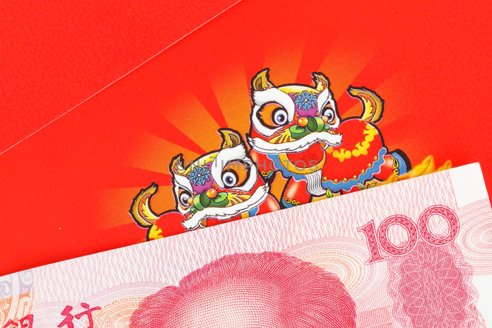 Chinese or 100 Yuan banknotes money in red envelope, as chinese  by FrameAngel