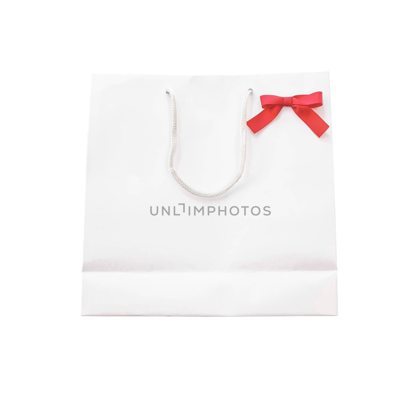 white shopping bag and bow isolated on white background