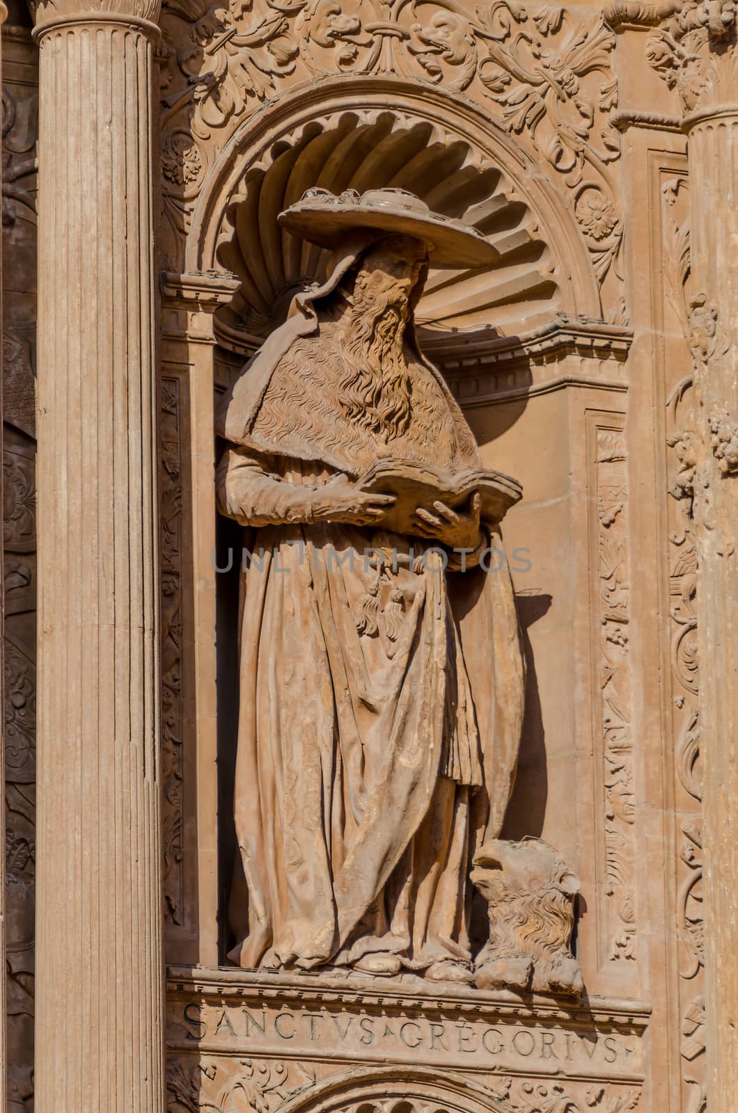 Details of San Gregorius sculpture on building in Spain by Nanisimova