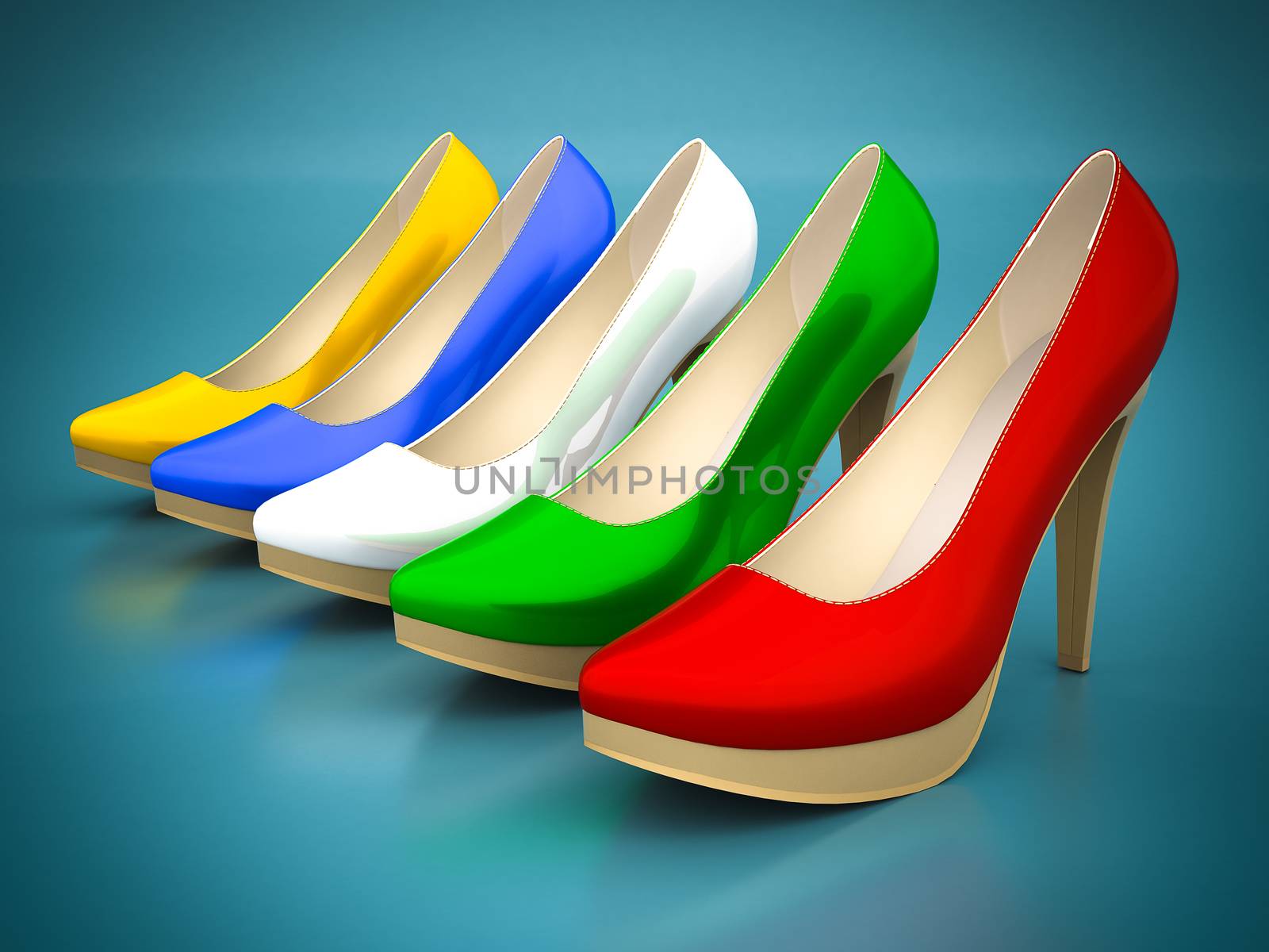 High heel shoes on a blue background