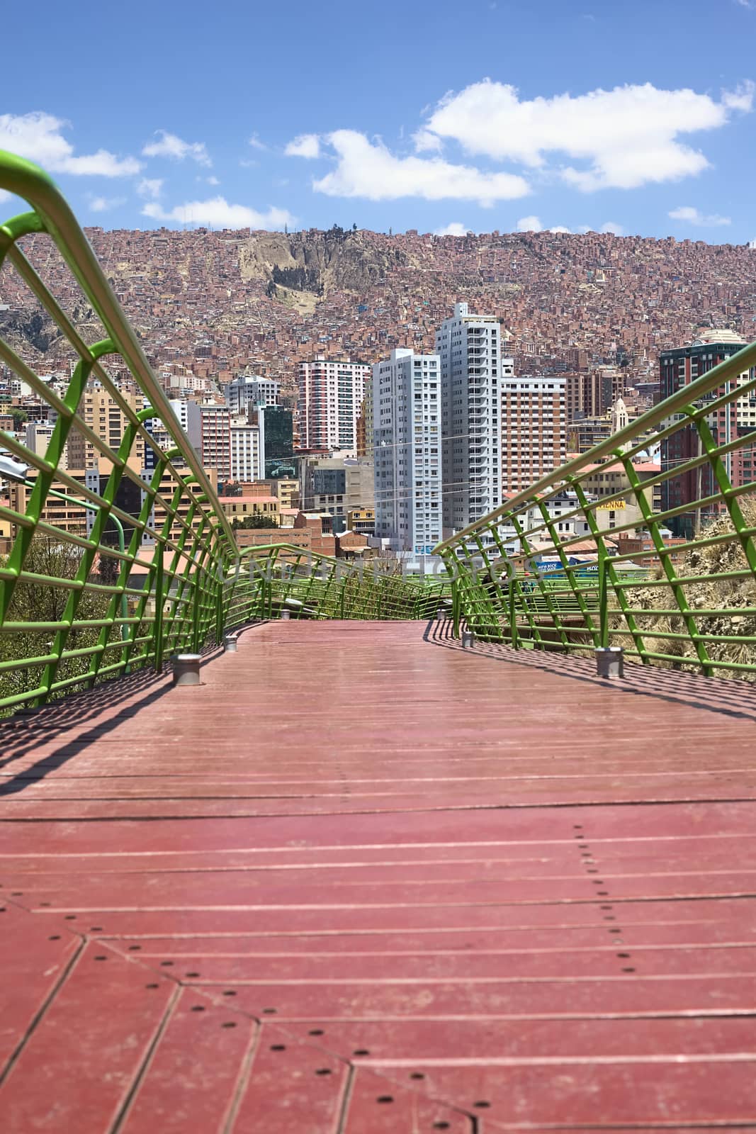 LA PAZ, BOLIVIA - OCTOBER 14, 2014: The pedestrian Via Balcon (Balcony Path) (about 3 kms long) over the Parque Urbano Central (Central Urban Park) built to enjoy the view of the city photographed on October 14, 2014 in La Paz, Bolivia  