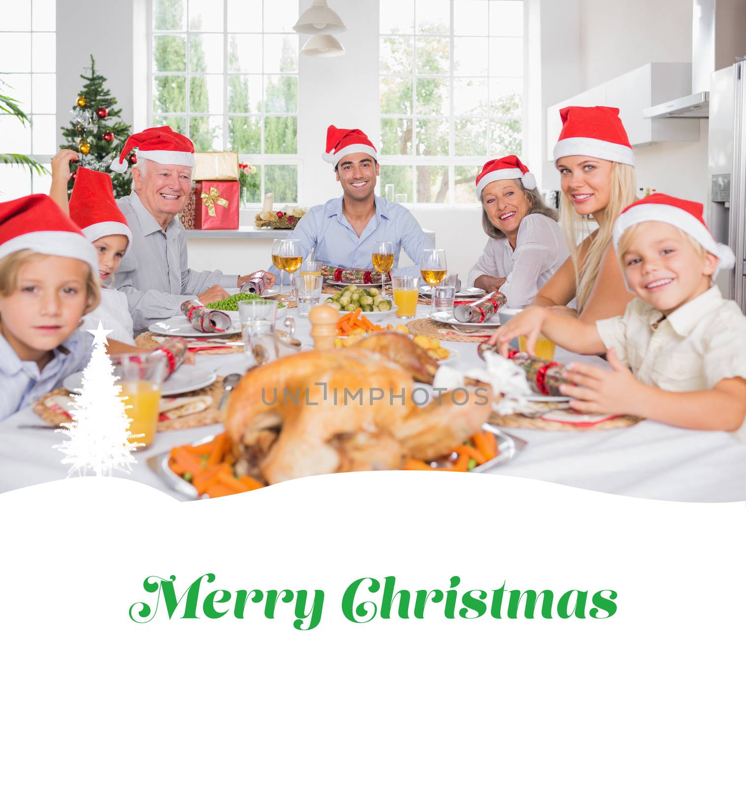 Composite image of smiling family around the dinner table at christmas by Wavebreakmedia