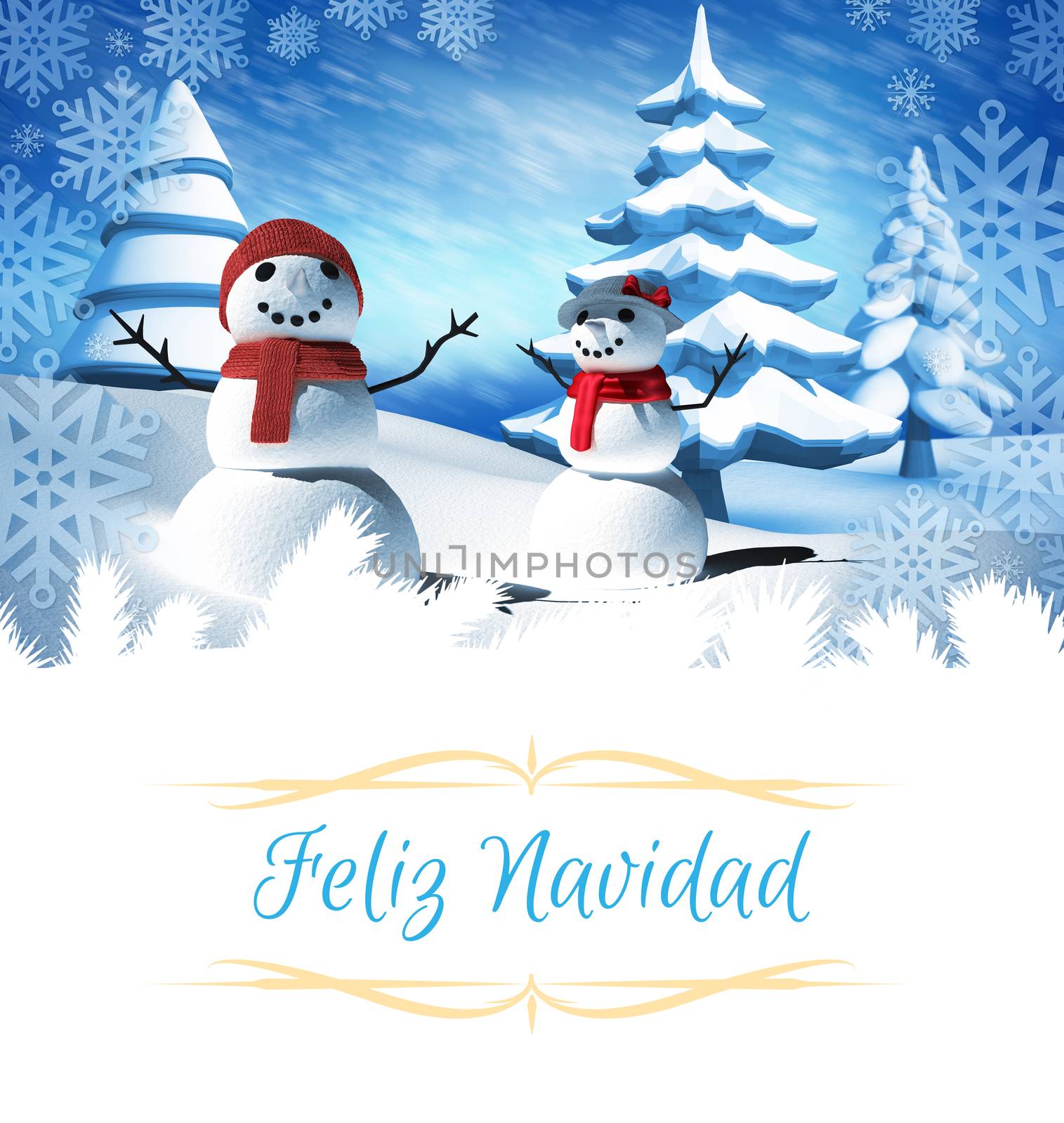 Christmas greeting card against snow man family