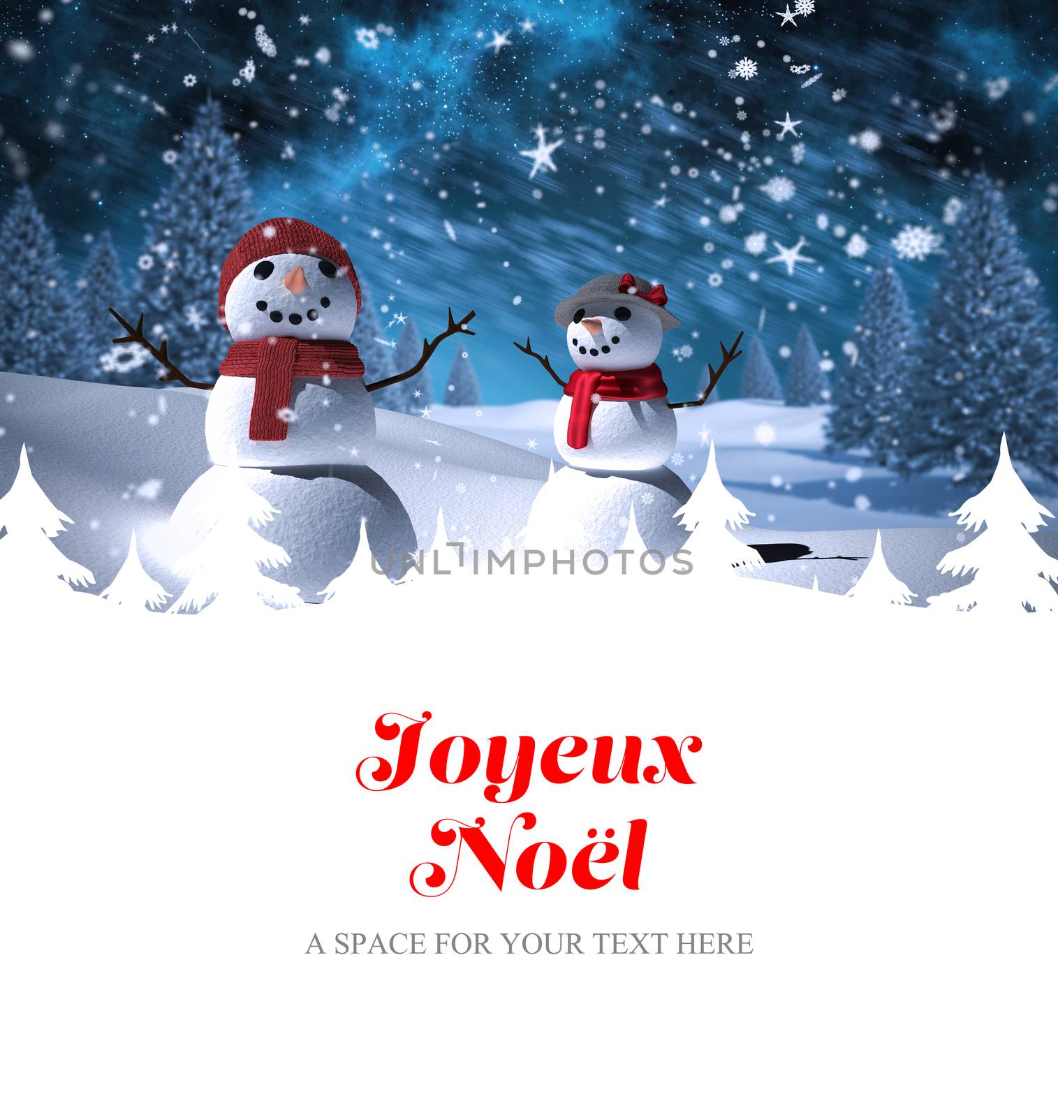 Joyeux noel against snowman family