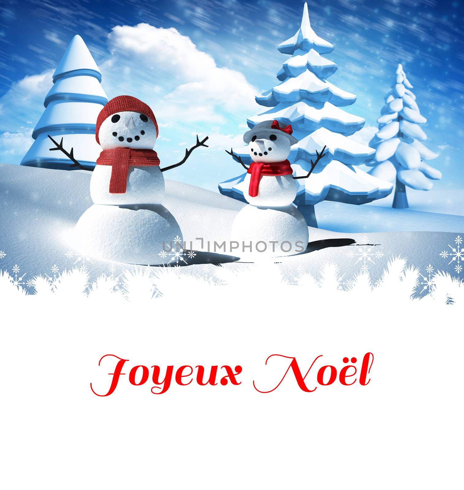 Joyeux noel against snow man family