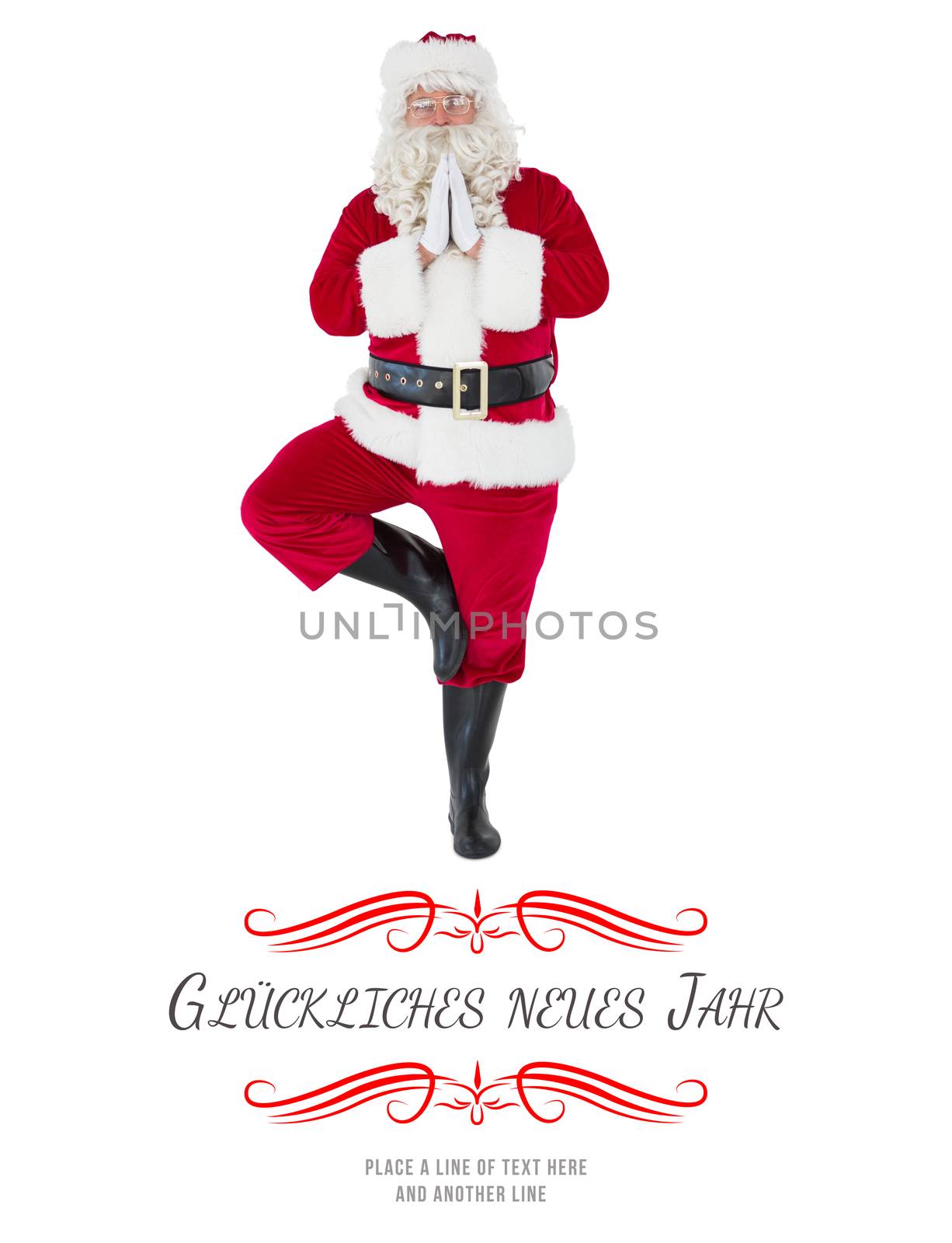 Santa claus in tree pose  against border