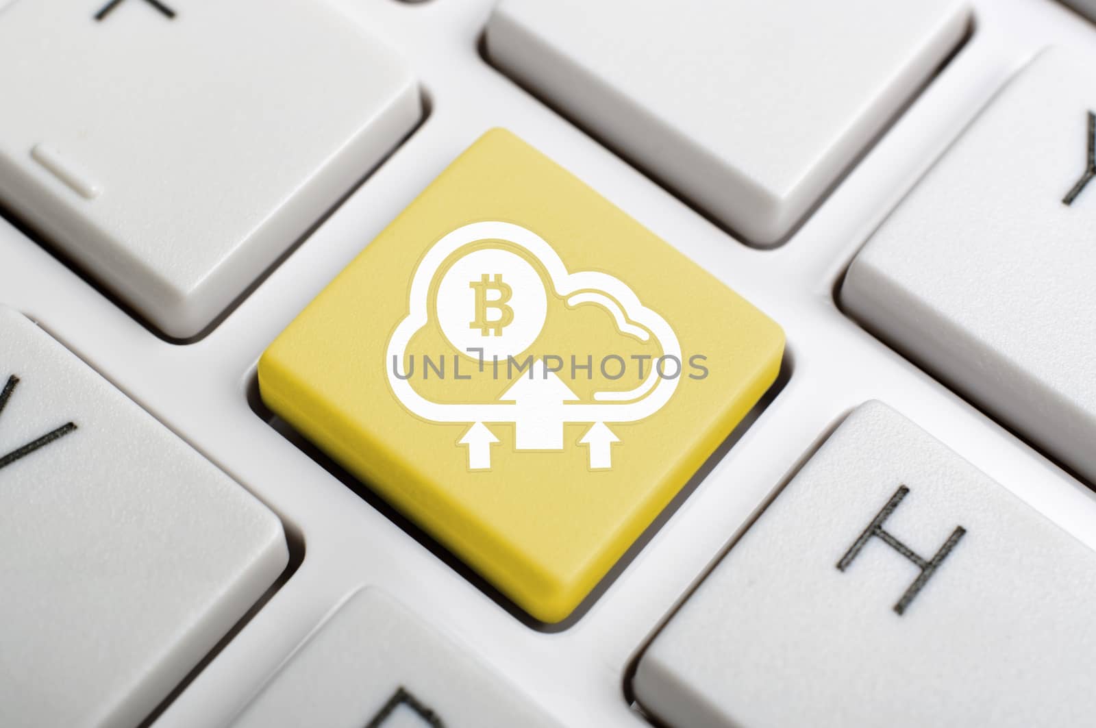 Golden bitcoin to cloud enter key on keyboard