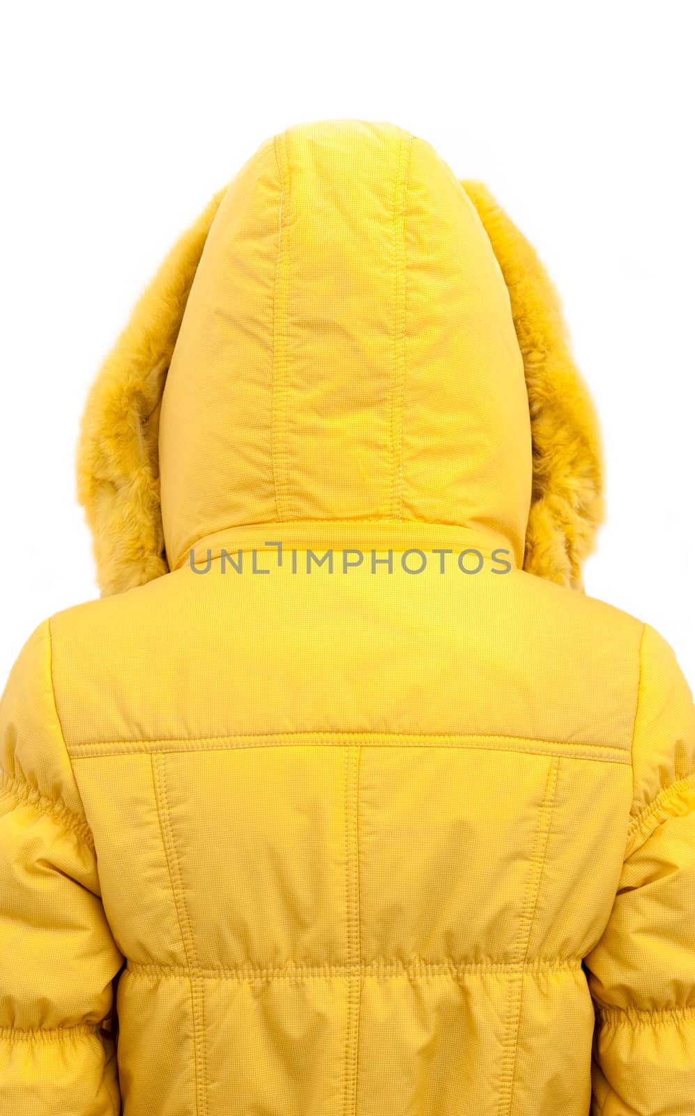girl in yellow down jacket. view from the back