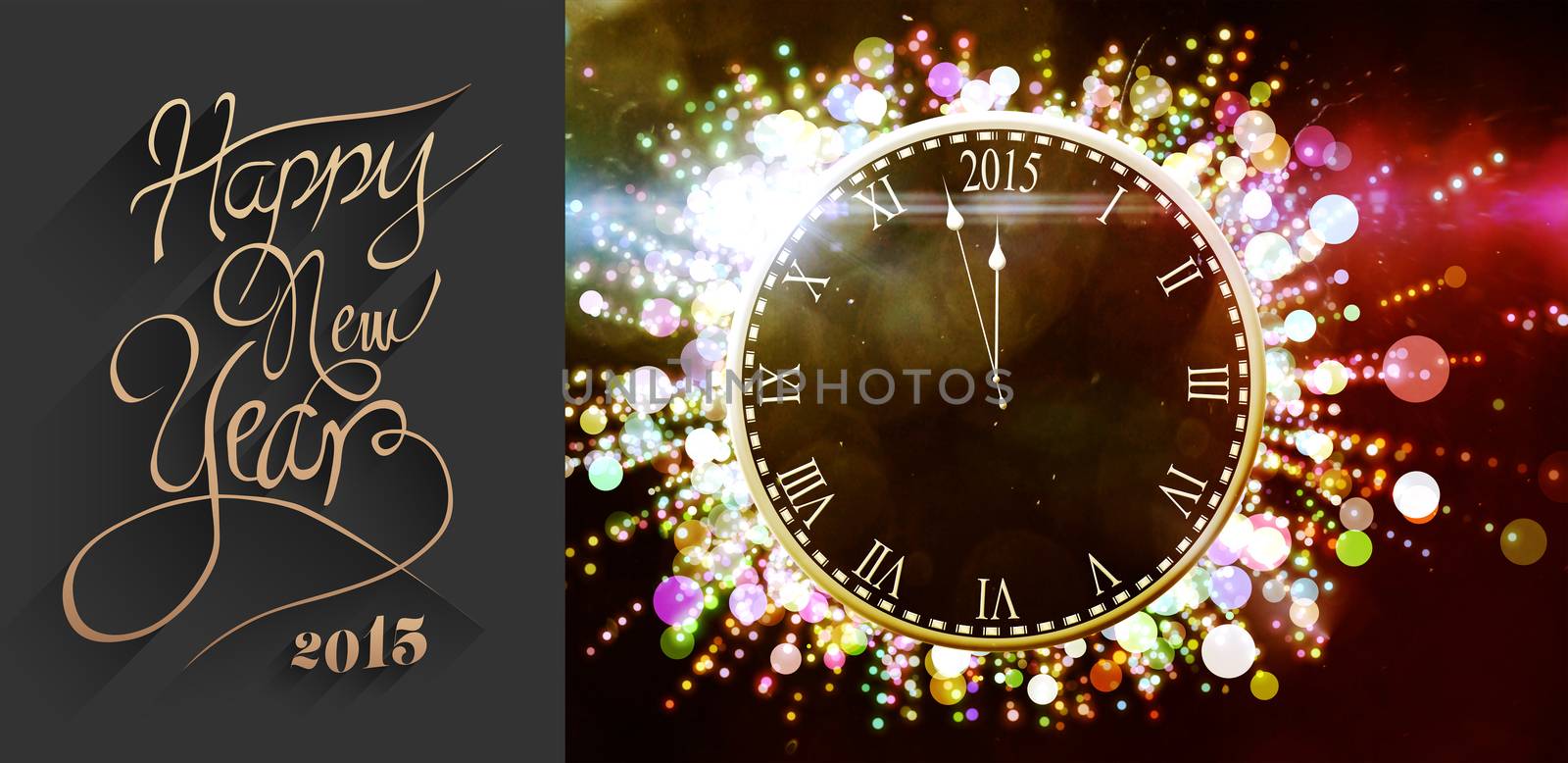 Classy new year greeting against black and gold new year graphic