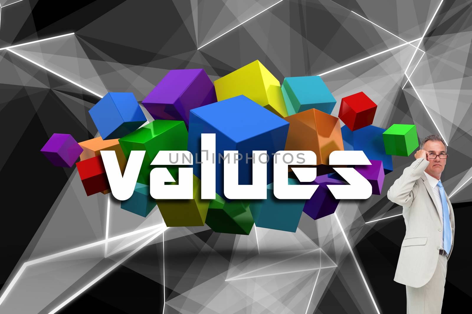 Values against abstract glowing black background by Wavebreakmedia