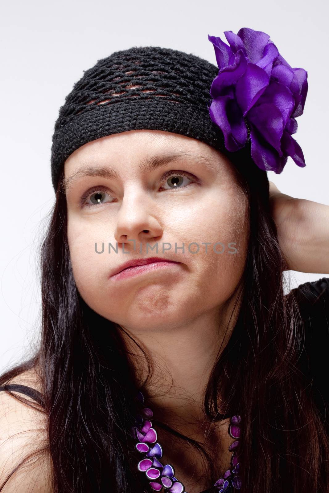 Bored and Unhappy Young Woman Looking - Isolated on White