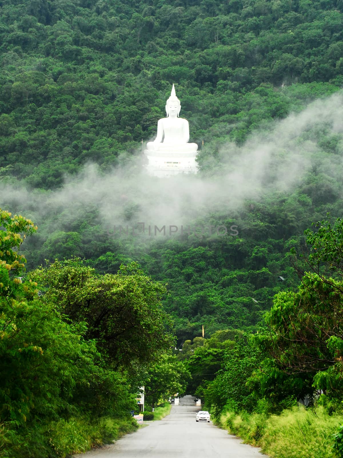 White Buddha Image on the mountain by prowpat