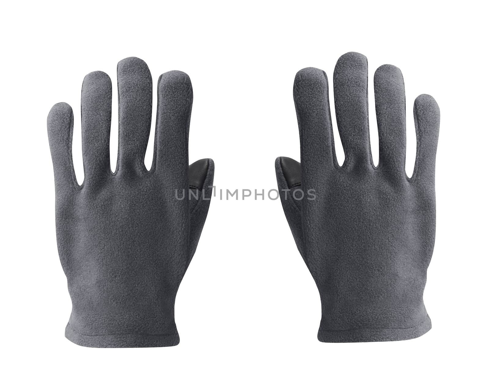 gray polar gloves isolated
