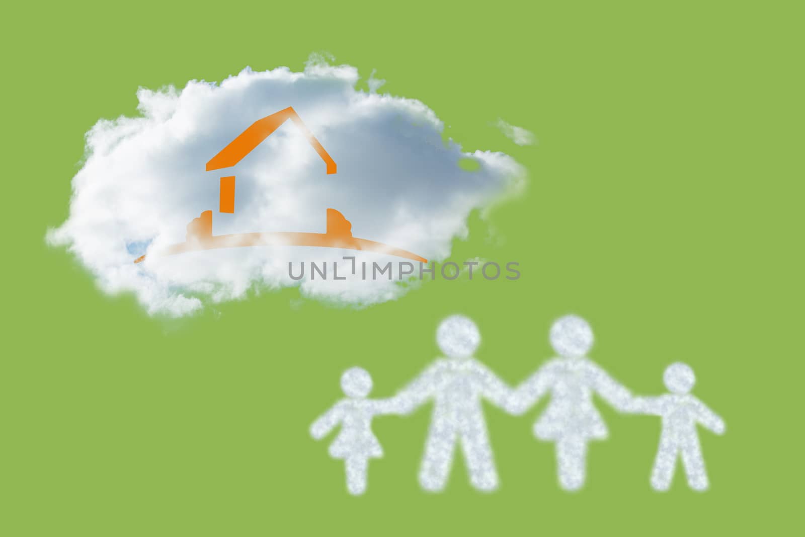 Cloud in shape of family against green vignette