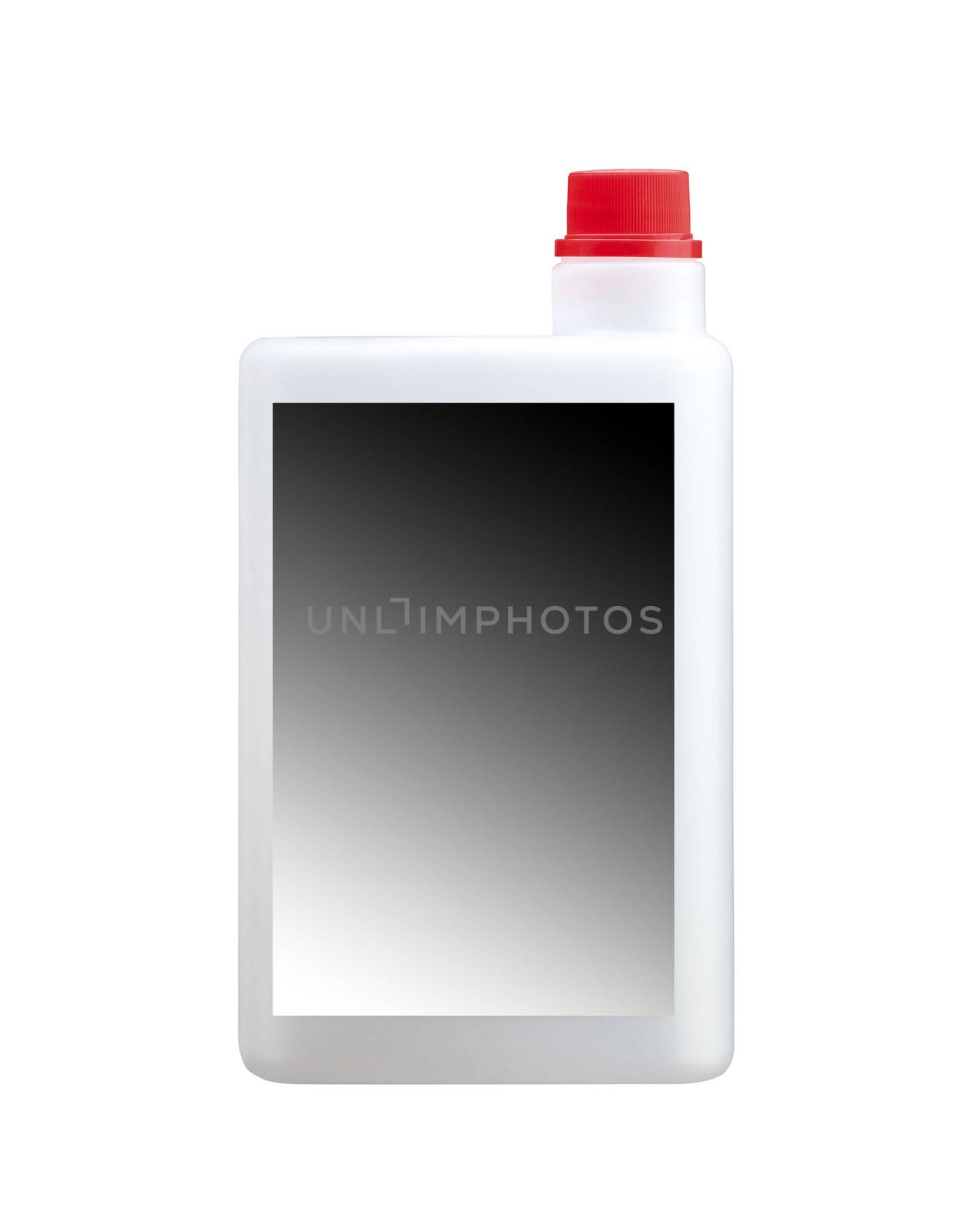 canister with engine oil on white background