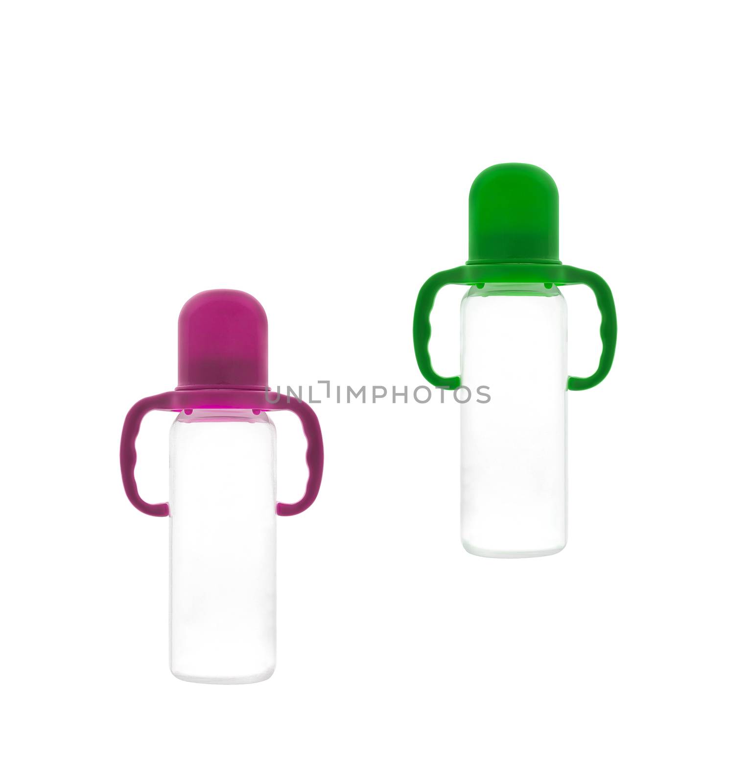 Baby bottles on a white background